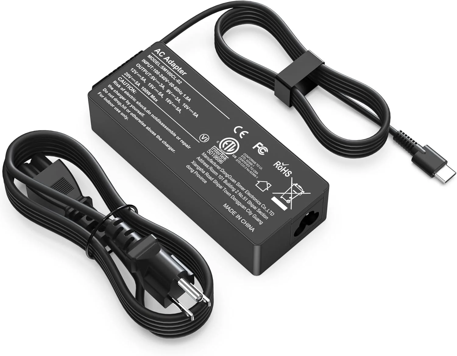 شارژر لپ‌تاپ 100 واتی USB C آداپتور برق جهانی سازگار با لنوو، مک بوک پرو/ایر 16، 15، 14، 13 اینچی، دل، ایسوس و سایر کروم‌بوک‌ها با سیم برق Type C