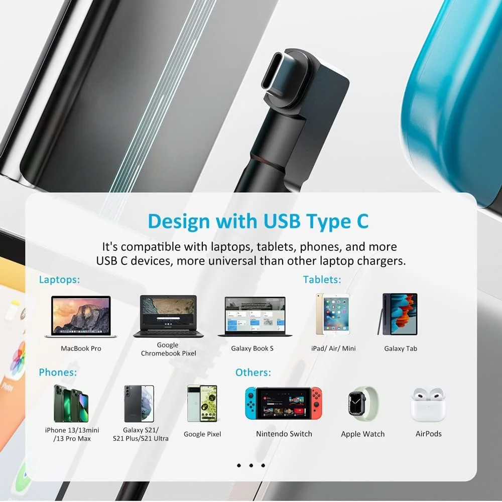 آداپتور برق 90 واتی یونیورسال لپ تاپ بلکر به همراه کابل برق و پورت USB C جایگزین برای دل، اچ پی، ایسر، ایسوس، لنوو، آی بی ام، توشیبا، سامسونگ، گوگل، مک بوک پرو، فوجیتسو، نوت بوک، الترابوک و کروم بوک