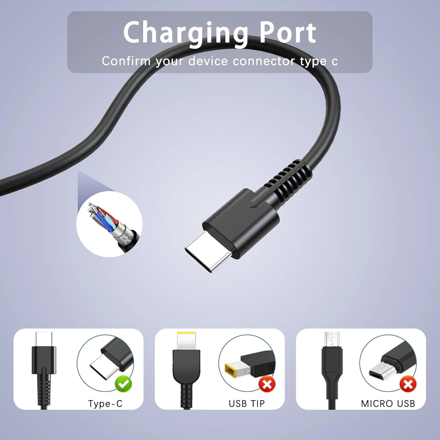 شارژر لپ‌تاپ 100 واتی USB C آداپتور برق جهانی سازگار با لنوو، مک بوک پرو/ایر 16، 15، 14، 13 اینچی، دل، ایسوس و سایر کروم‌بوک‌ها با سیم برق Type C