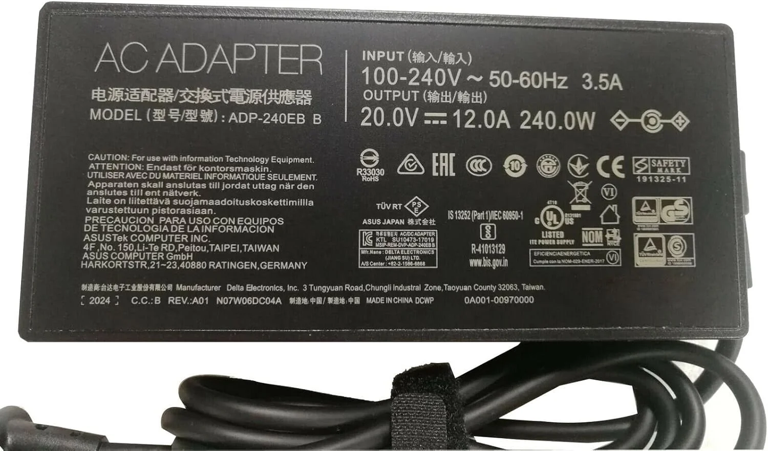 آداپتور شارژر 240 واتی 20 ولت 12 آمپر مدل ADP-240EB B سازگار با ASUS ROG Zephyrus M16 GU603ZX GU603ZW GU603ZM