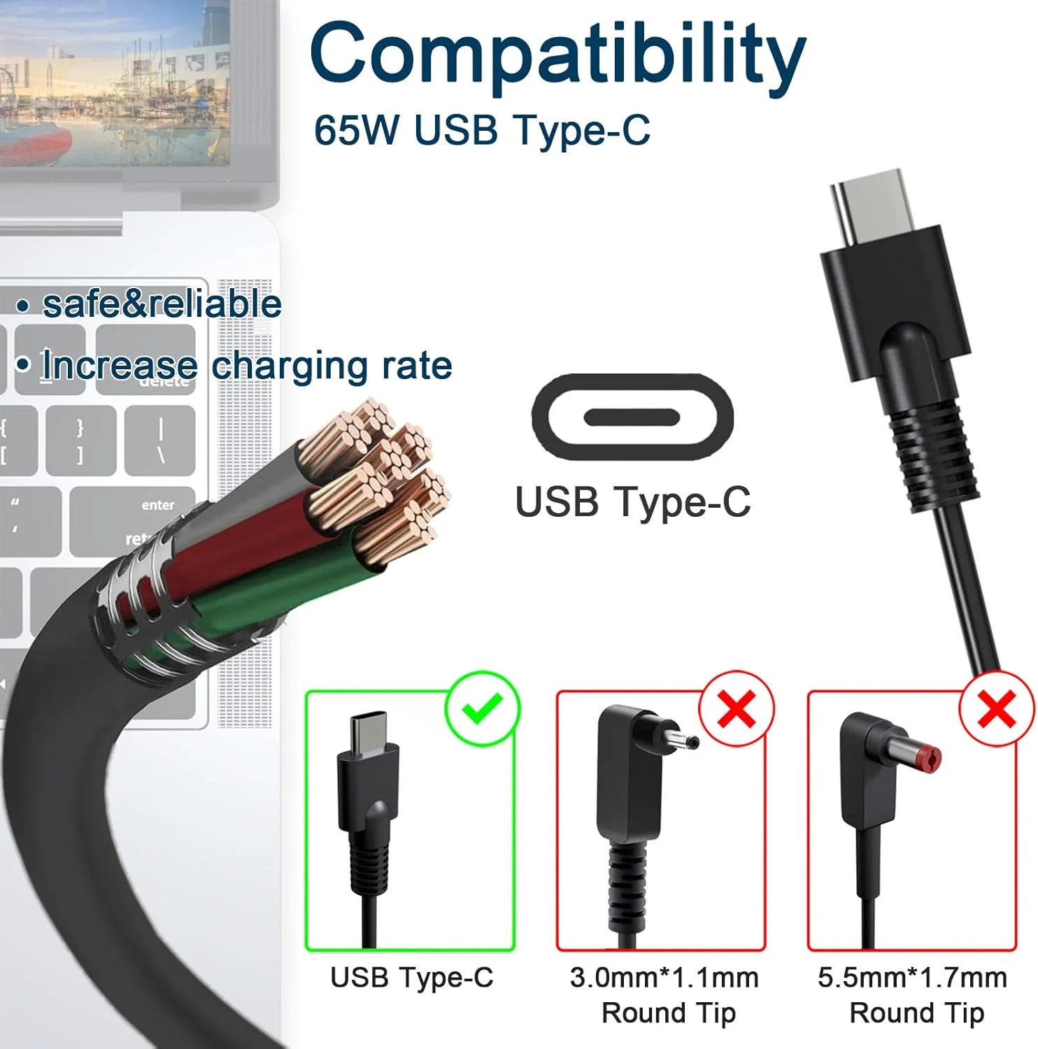 شارژر 65 واتی USB C سری ZenBook مناسب برای Asus ZenBook 14 13 Zenbook UX325JA UX325EA UX363EA UX363E UX325J UX425JA UX425EA UX435EG UX425J UX425E ADL-65A1 20V 3.25A آداپتور برق لپ تاپ (65W Type C)