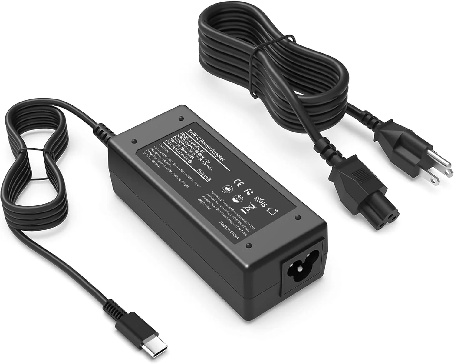 شارژر لپ تاپ یونیورسال 65 واتی USB C سازگار با کروم بوک HP، لنوو، دل، ایسر، ایسوس، سامسونگ، گوگل، آداپتور برق Type C