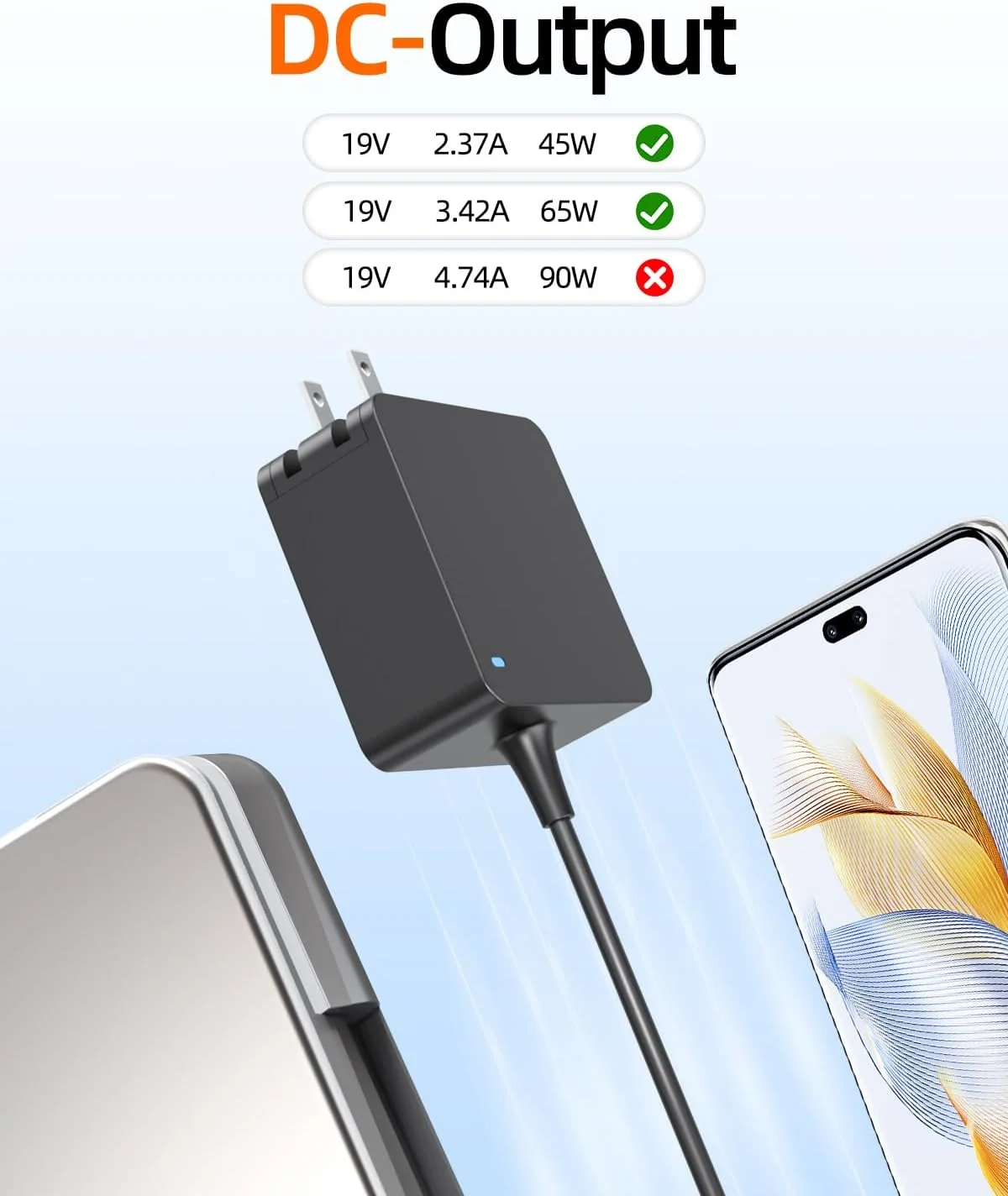 شارژر لپ تاپ مناسب برای کامپیوترهای نوت بوک ایسوس ویووبوک، ذنبوک و کروم بوک [دارای گواهی ایمنی UL] کانکتور گرد 65W/45W/33W