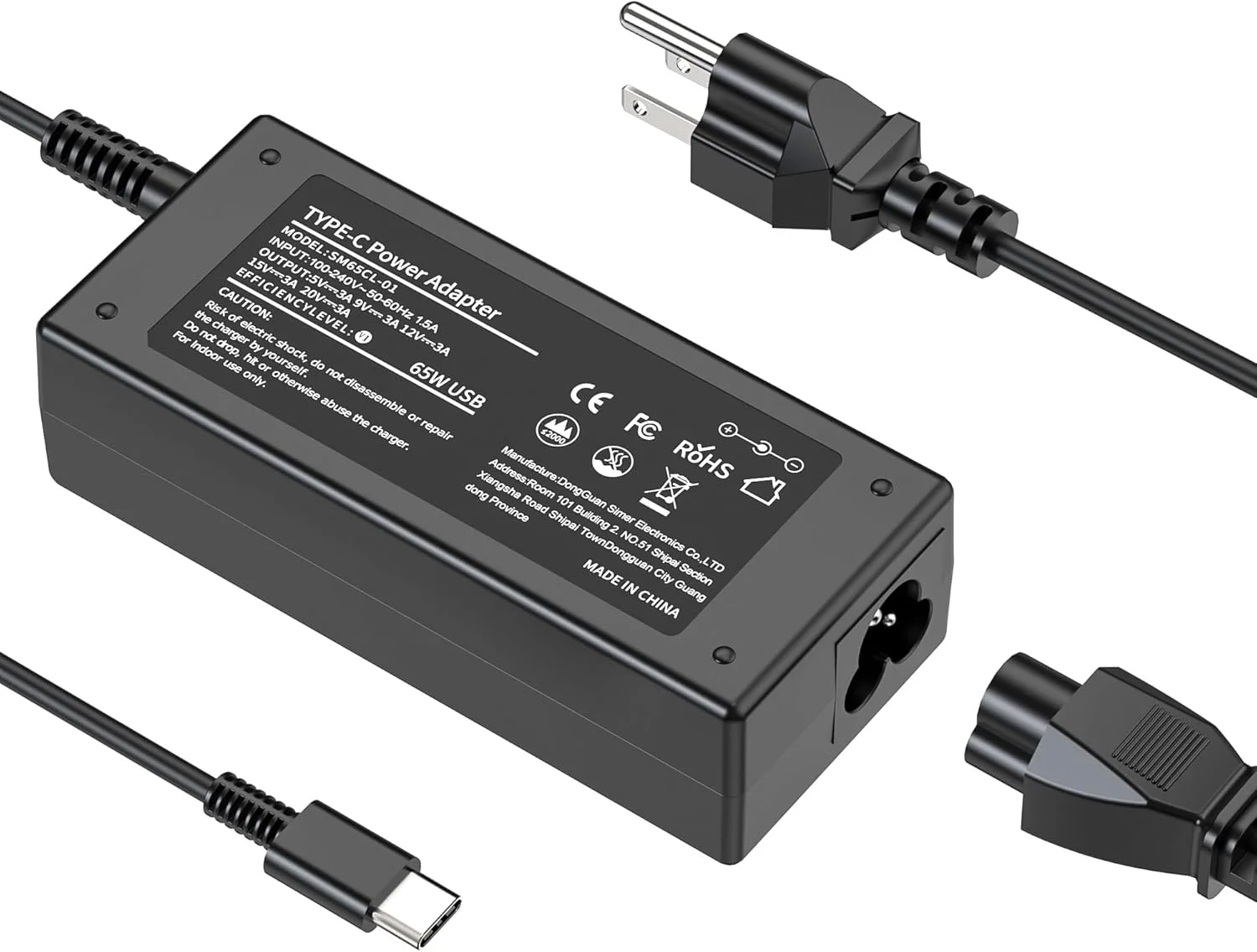 شارژر یونیورسال 65 واتی USB C لپ تاپ سازگار با HP Dell Lenovo Asus Acer Samsung Thinkpad Yoga EliteBook Google Chromebook کابل برق کامپیوتر Type C آداپتور AC