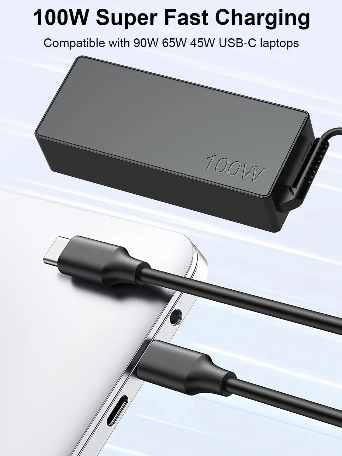 شارژر لپ تاپ USB C - شارژر 100 واتی USB C، شارژ سریع برای لنوو، ThinkPad، HP، ایسوس، ایسر، مک بوک، MSI، آداپتور شارژر تبلت کامپیوتر Dell با سیم برق Type C سازگار با 90W 65W 45W PD 3.0