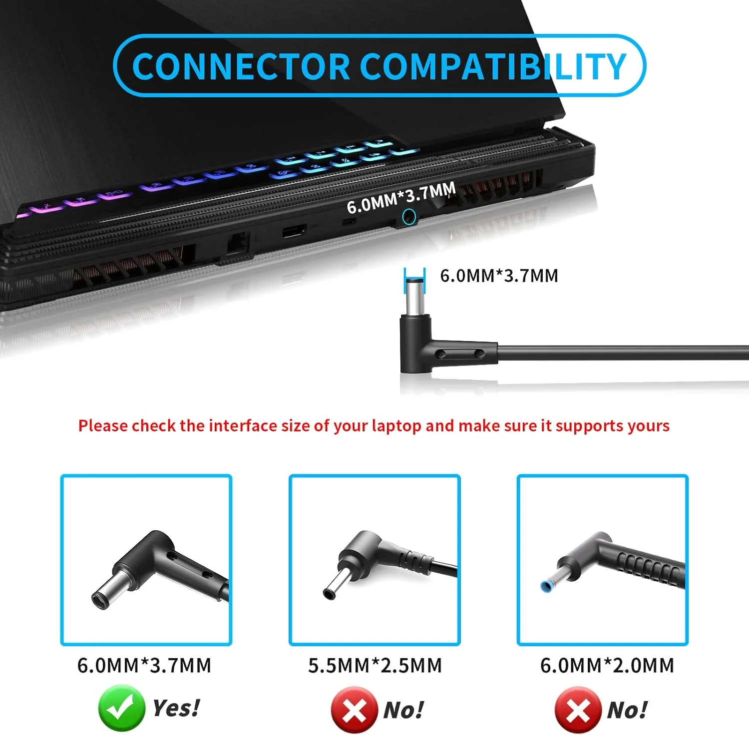 شارژر لپ تاپ 230 واتی VHBW سازگار با ایسوس TUF Rog Zephyrus GX701GX GX701GW GX501V GL504G GU501G GU501GM GU502GU GU502LW GU502LWS GU502LU Strix Scar II GL704GM