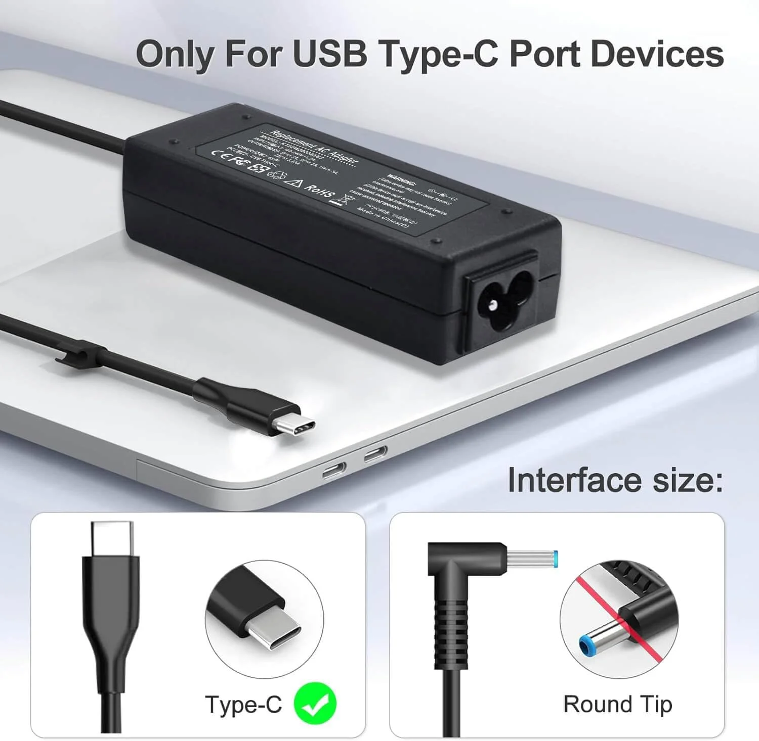 شارژر لپ تاپ 65 واتی USB C جایگزین برای HP Spectre X360/Envy X360/Elitebook/HP Computer/HP Chromebook/شارژر یونیورسال Chromebook Type C 45W آداپتور سیم برق سریع USB C