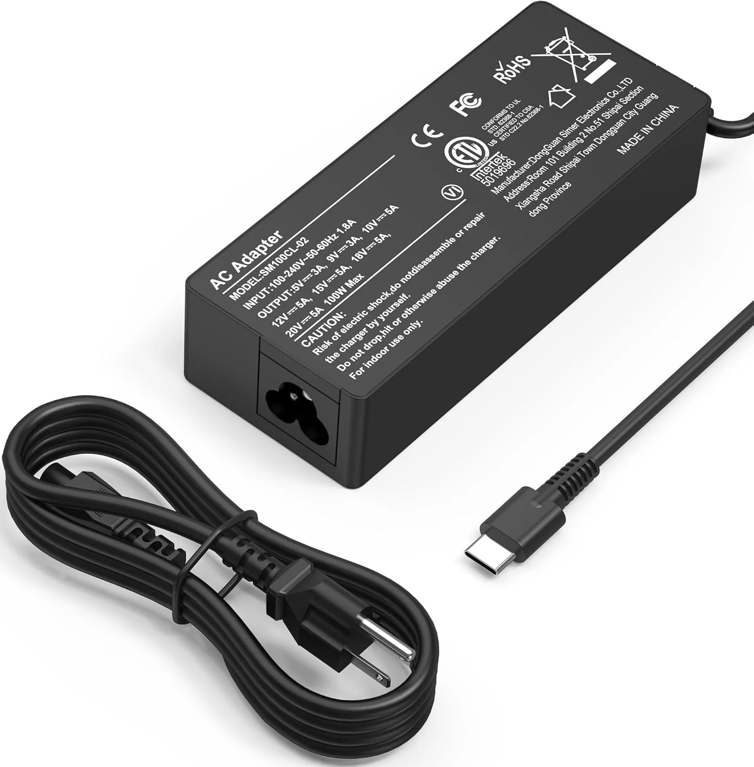 شارژر لپ تاپ USB C 100W، شارژر سریع جهانی USB C سازگار با Lenovo MacBook Pro, MacBook Air, HP, Asus, Acer, MSI, Dell Type C AC Adapters سازگار با 90W 65W 45W PD 3.0
