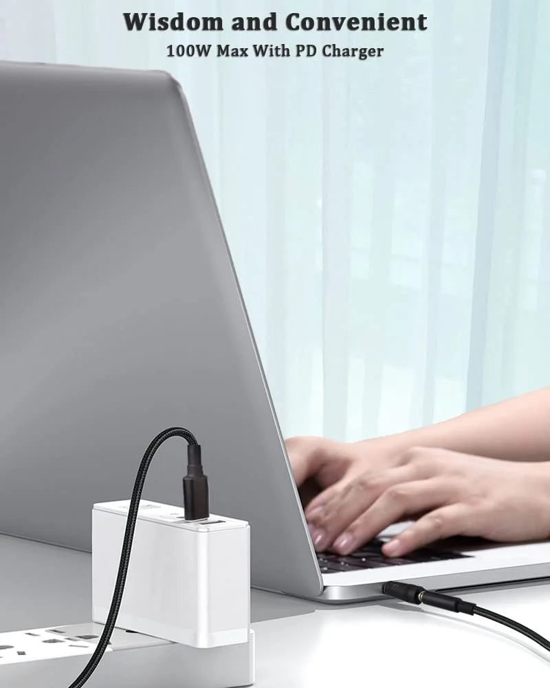 مجموعه 19 عددی آداپتور USB C به DC - کیت پلاگین برق، کابل شارژ یونیورسال بافته شده PD و جک استوانه ای گرد 5.5x2.1 میلی متری برای کانکتورهای شارژ لپ تاپ MSI Acer Asus Thinkpad IBM Lenovo Dell HP