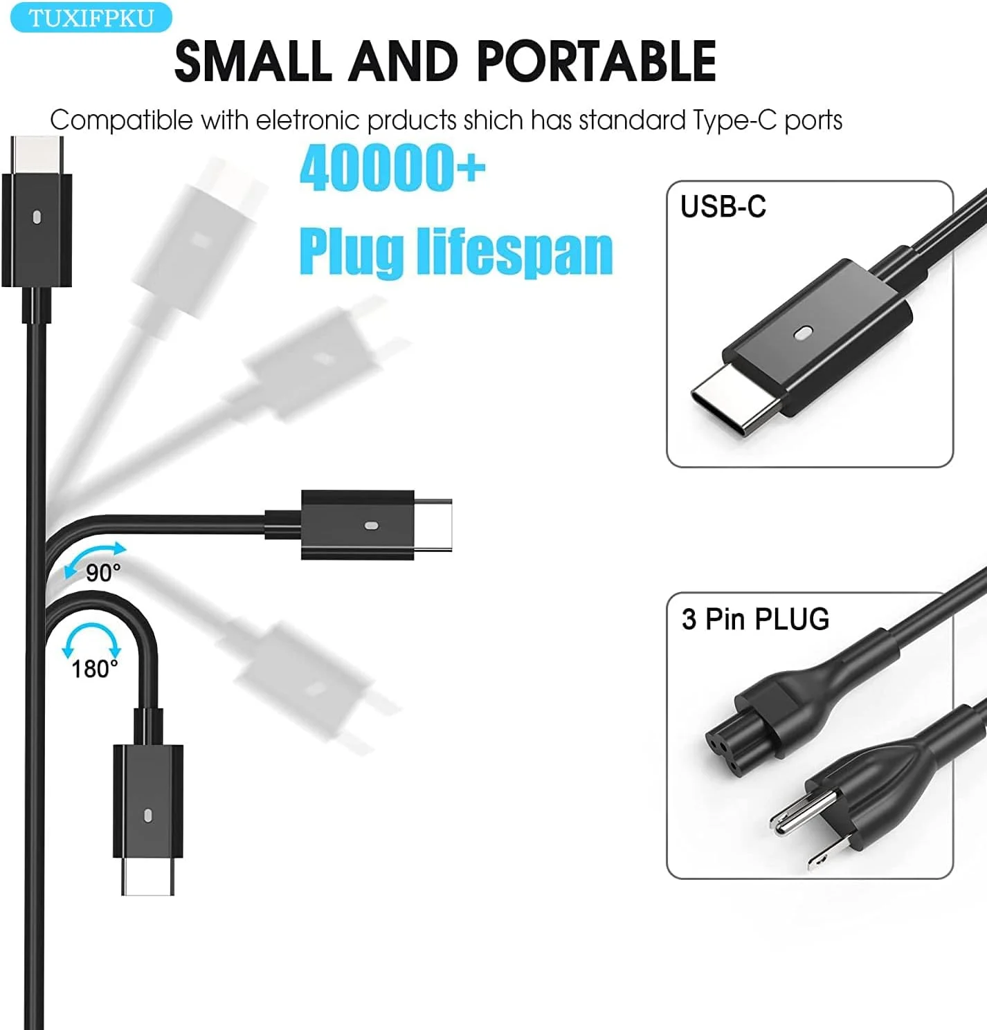 شارژر لپ تاپ 65 واتی USB C سازگار با Dell Latitude 5420 5520 5530 5550 5540 5430 5450 5440 7420 2-in-1 7430 7440 Inspiron 14 2-in-1 Chromebook 3100 XPS 13 60W Type C