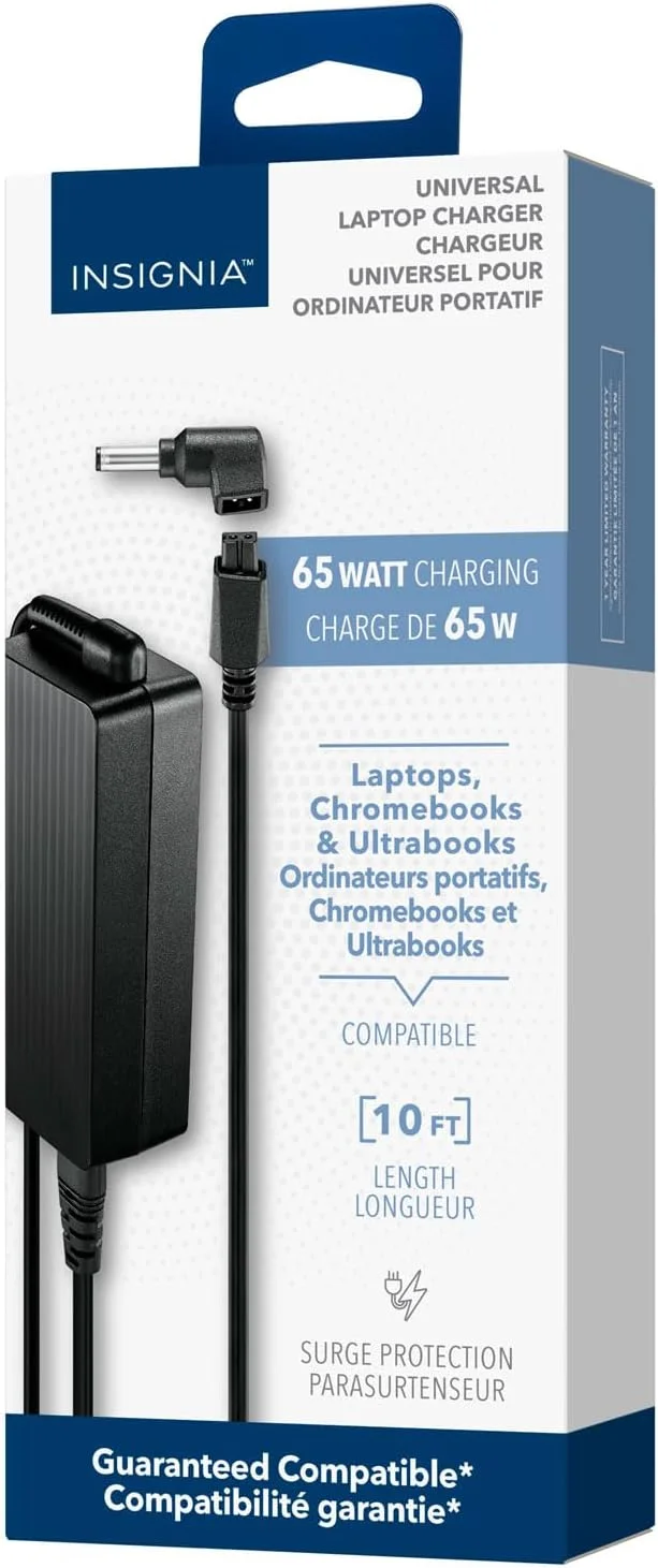 آداپتور شارژر جهانی 65 واتی لپ تاپ اینسیگنیا با کابل 3 متری برای لپ تاپ های دل، اچ پی، ایسر، ایسوس، لنوو، آی بی ام، اولترابوک، کروم بوک با محافظت در برابر نوسانات برق