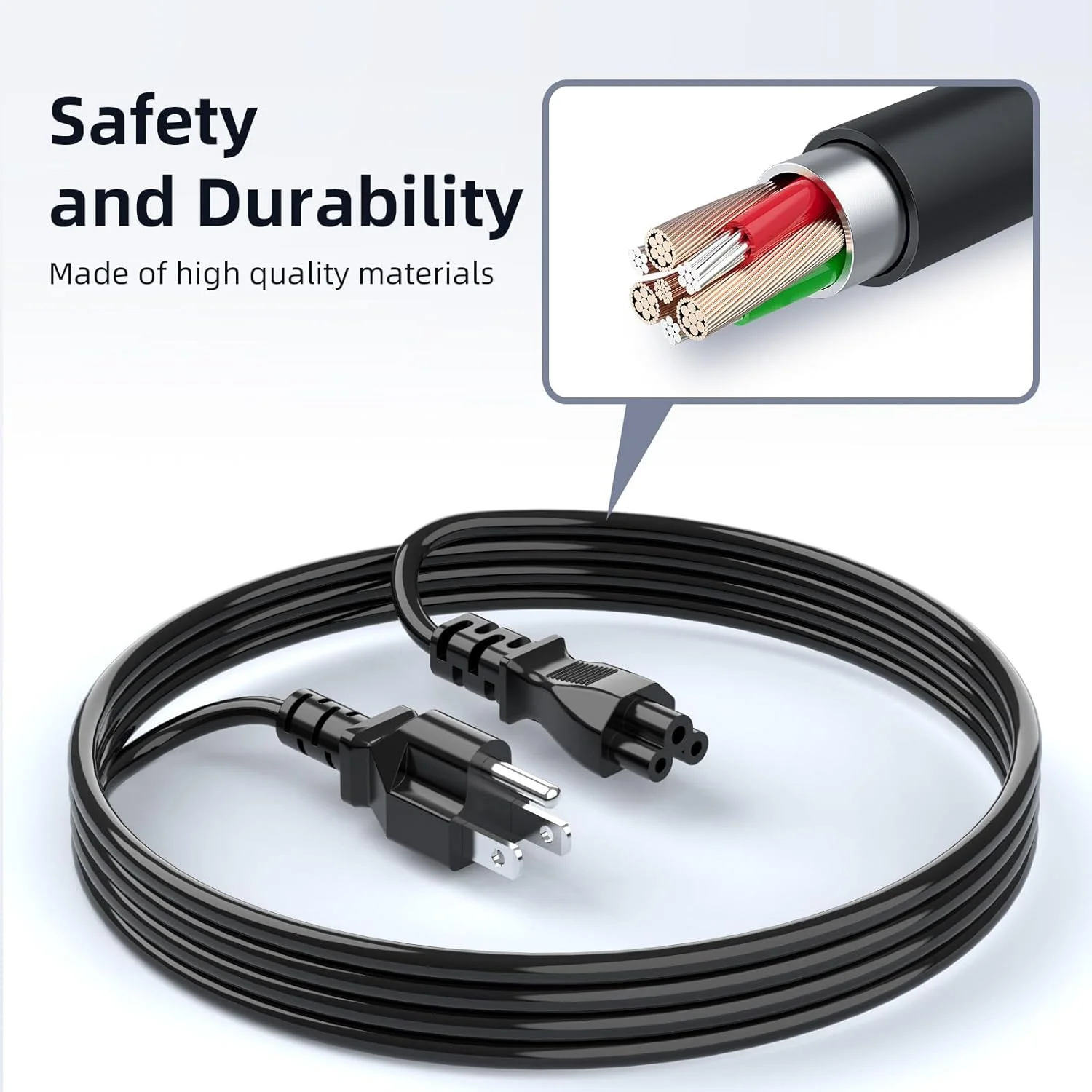 کابل برق جهانی 3 پین برای لپ تاپ، کابل برق 1.8 متری C5 AC جایگزین سازگار با Dell، HP، Toshiba، Lenovo، MSI Computer؛ LG، Samsung، Sony Monitor TV، Epson Printer، Scanner