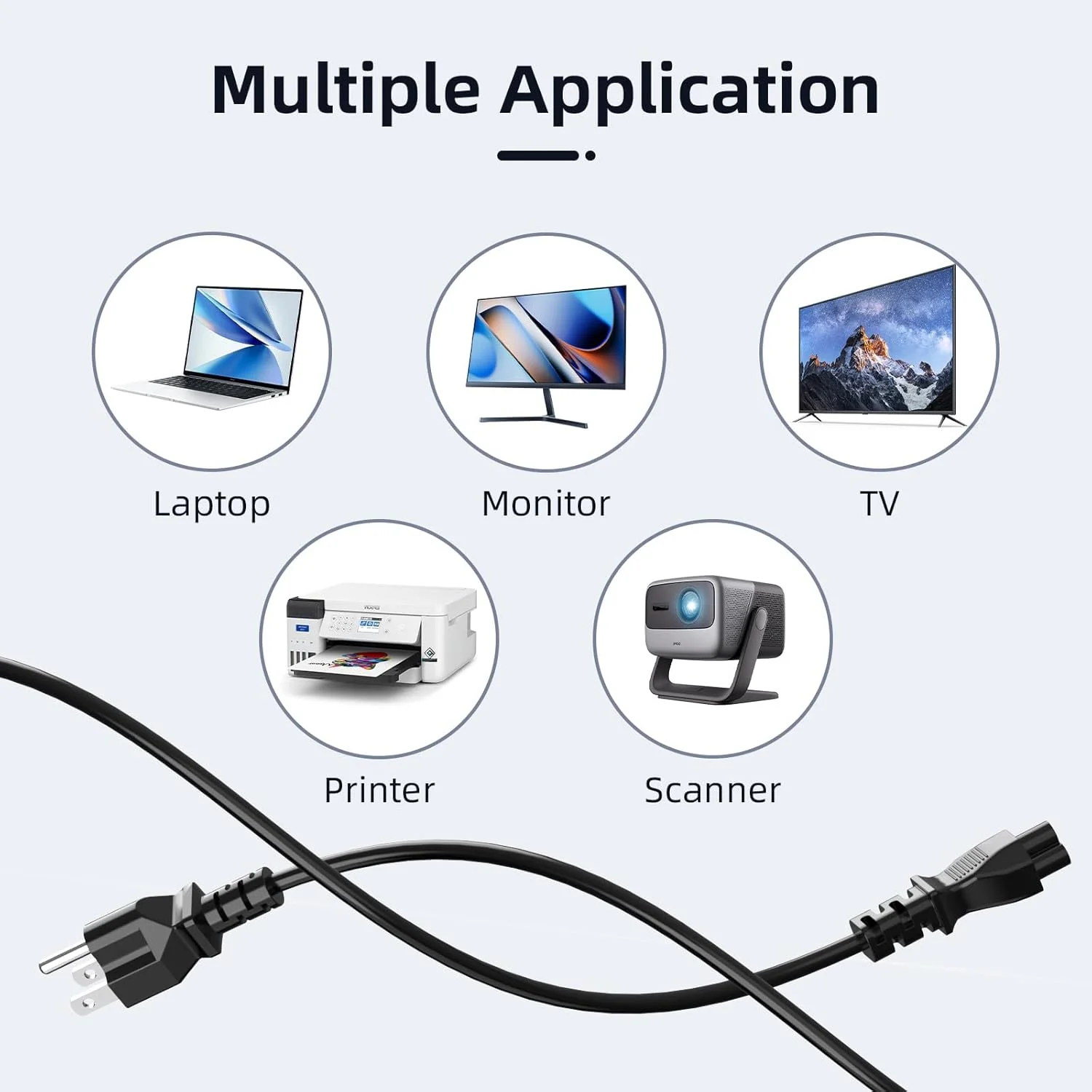 کابل برق جهانی 3 پین برای لپ تاپ، کابل برق 1.8 متری C5 AC جایگزین سازگار با Dell، HP، Toshiba، Lenovo، MSI Computer؛ LG، Samsung، Sony Monitor TV، Epson Printer، Scanner