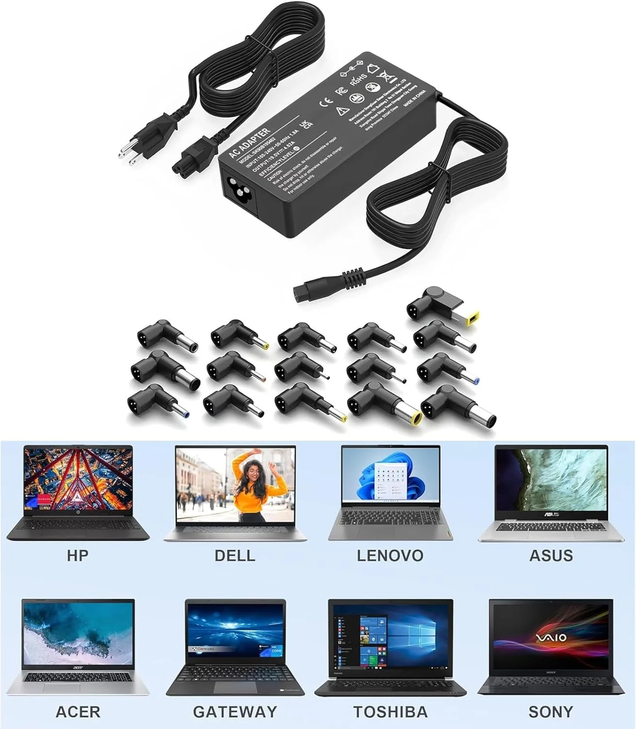 90W Universal AC Adapter Laptop Charger Compatible with HP Dell Acer Asus Lenovo IBM Sony Fujitsu Gateway Notebook Ultrabook Chromebook Power Supply Cord with 16 Connectors