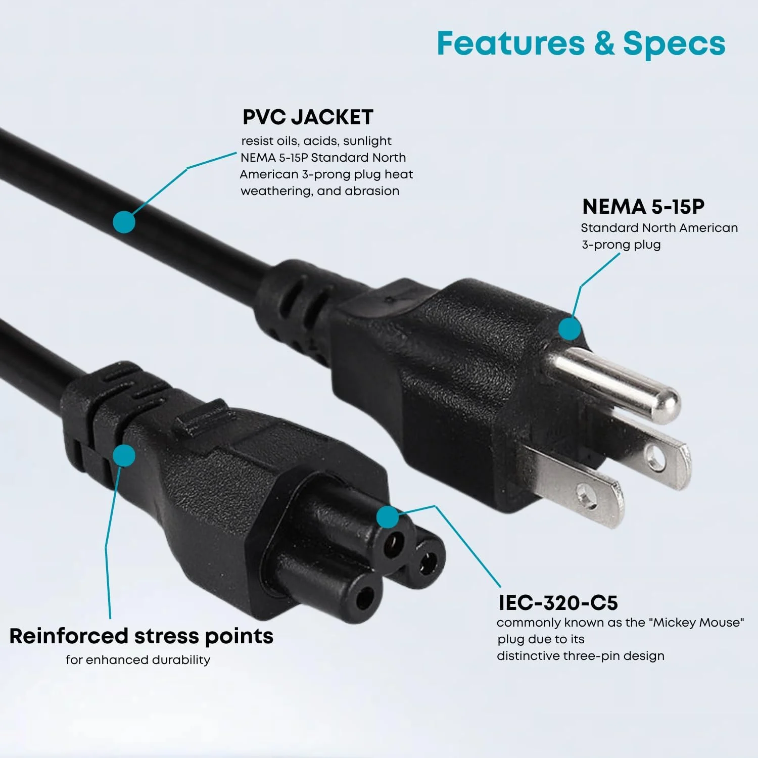 کابل برق یونیورسال 3 پین 1.2 متری |125 ولت| برای لوازم الکترونیکی، تلویزیون، کامپیوتر، پرینتر، رادیو، مانیتور، سامسونگ، دل، ویزیو، ال جی، ایسوس، لپ تاپ و غیره
