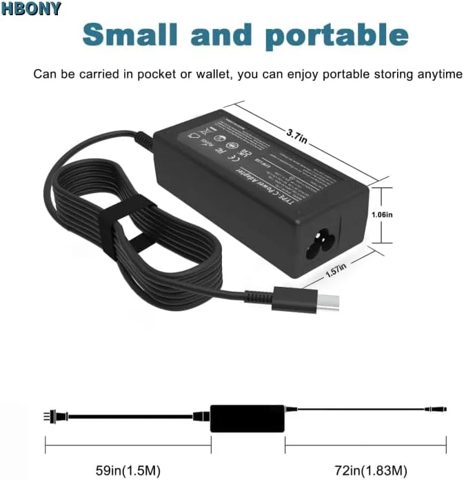 شارژر یونیورسال کروم‌بوک USB-C سازگار با اچ‌پی/لنوو/دل/ایسوس/سامسونگ/ایسر 45 وات 65 وات USB C شارژر لپ‌تاپ کامپیوتر تایپ C، Thinkpad/Yoga/Envy/Elitebook/Spectre x360 2/Latitude آداپتور سیم برق