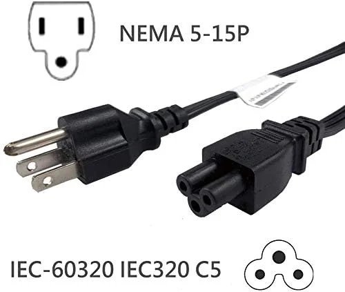 کابل برق لپ تاپ 3 پین AC طول 1.5 متر، کابل برق یونیورسال | 125 ولت | برای لپ تاپ/نوت بوک های دل، اچ پی، ال جی، لنوو، ایسوس، ایسر، توشیبا، سونی، مانیتورها، پرینترها، اسکنرها NEMA 5-15P به C5