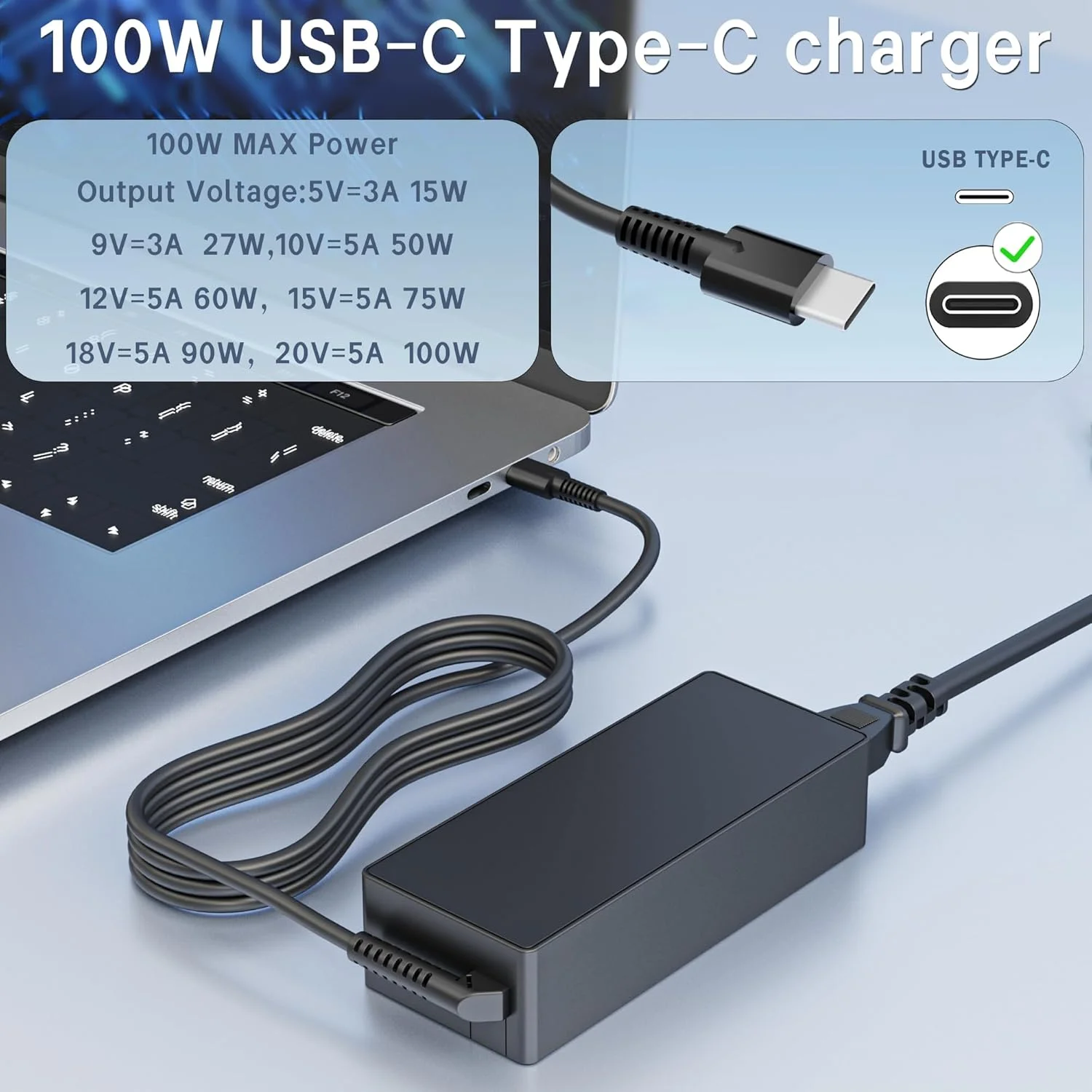 شارژر لپ تاپ USB C 100W Type C، شارژ سریع سازگار با Lenovo ThinkPad Mac Book HP Dell Asus Acer Google MSI ROG Ally Steam Deck، سیم برق Type C برای 90W 65W 45W PD 3.0 شارژر لپ تاپ USB C 100W Type C، شارژ سریع سازگار با Lenovo ThinkPad Mac Book HP Dell Asus Acer Google MSI ROG Ally Steam Deck، سیم برق Type C برای 90W 65W 45W PD 3.0