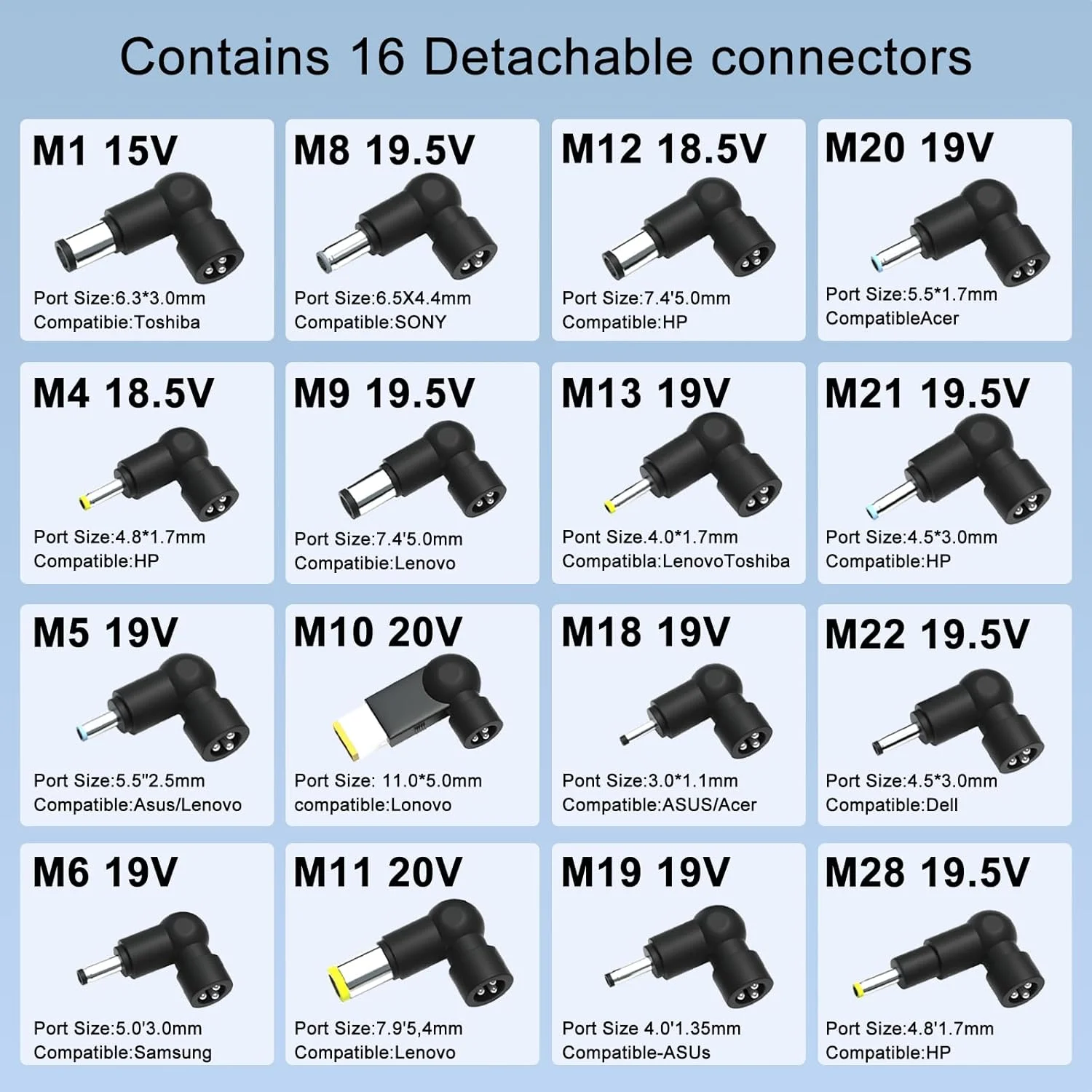 آداپتور AC جهانی 90 واتی شارژر لپ تاپ سازگار با دل، اچ پی، ایسر، ایسوس، لنوو، آی بی ام، توشیبا، سامسونگ، سونی، فوجیتسو، گیت وی، نوت بوک، الترابوک، کروم بوک به همراه 16 سر