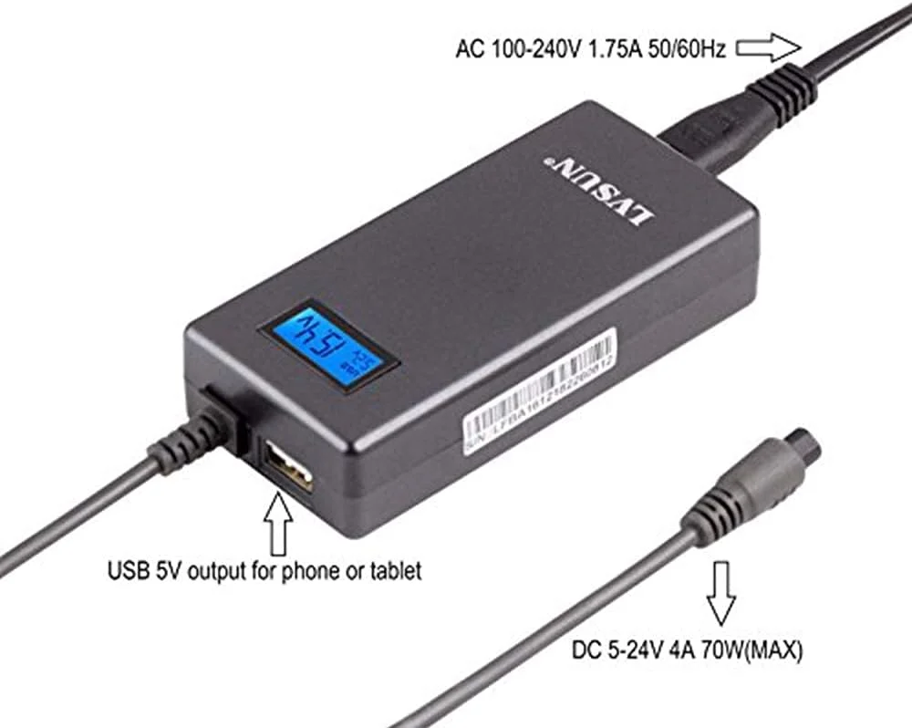 Slim Universal Laptop Charger 70W Replacement AC Adapter with Multi Connectors for HP BM Lenovo Thinkpad Dell Acer Delta Gateway Liteon Samsung Notebooks and More with 5V 2.1A USB Port, Grey Slim Universal Laptop Charger 70W Replacement AC Adapter with Multi Connectors for HP BM Lenovo Thinkpad Dell Acer Delta Gateway Liteon Samsung Notebooks and More with 5V 2.1A USB Port, Grey