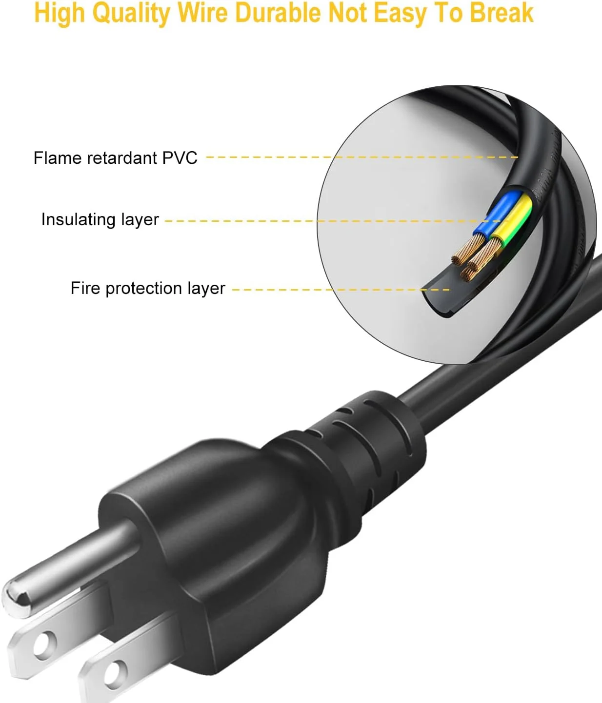 کابل برق لپ تاپ 3 پین 1.8 متری برای دل، آی بی ام، اچ پی، ایسوس، سونی، لنوو، کامپک، توشیبا، ایسر، گیت وی، کابل شارژر کامپیوتر نوت بوک، 18AWG IEC-60320 IEC320 C5 به NEMA 5-15P
