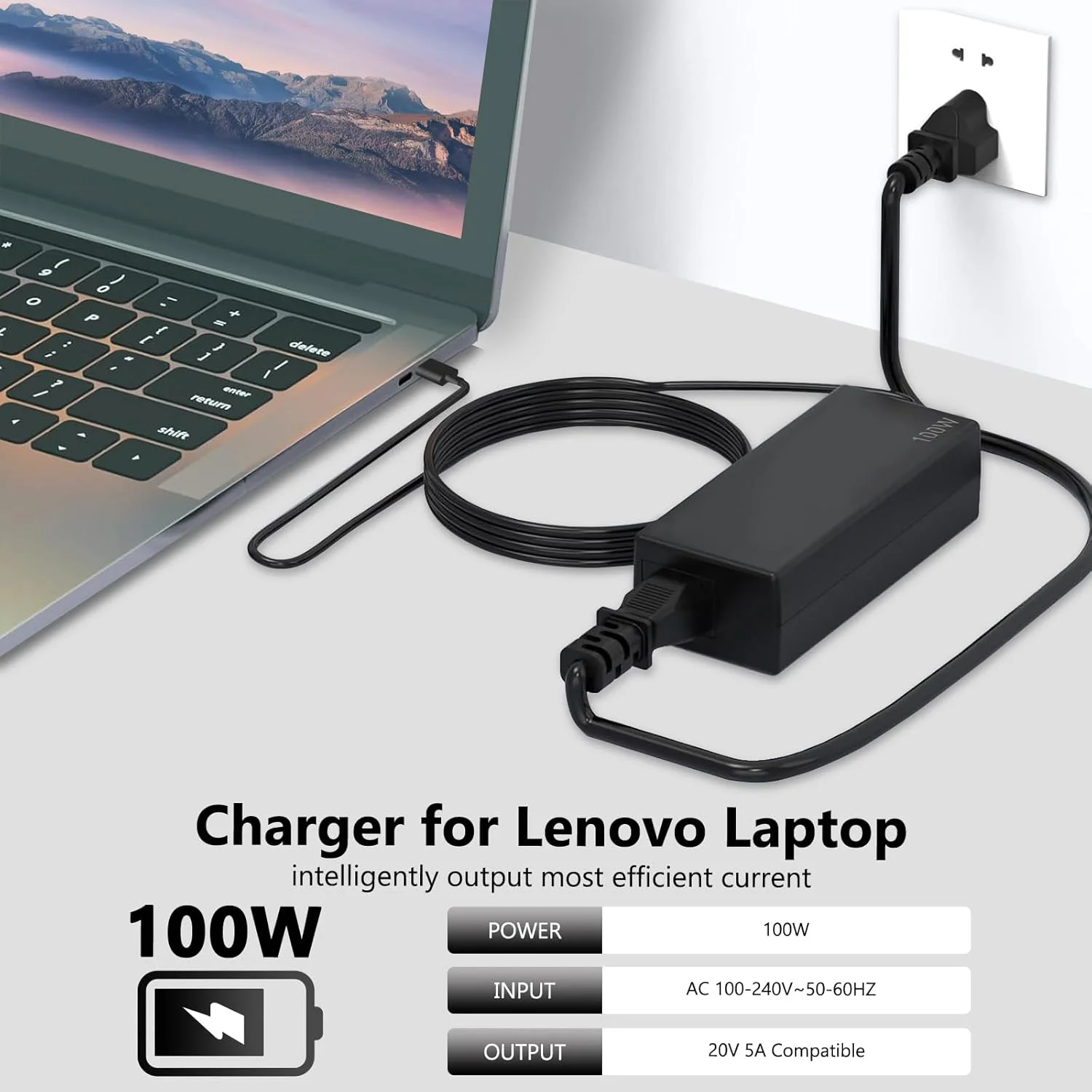 شارژر لپ تاپ ۱۰۰ واتی USB C یونیورسال جیبائو سازگار با مک بوک پرو/ایر ۱۶، ۱۵، ۱۴، ۱۳ اینچی، آیپد پرو، لنوو تینک پد/کروم بوک/ایده پد یوگا، اچ پی، دل، ایسر، ایسوس، همه دستگاه های USB-C