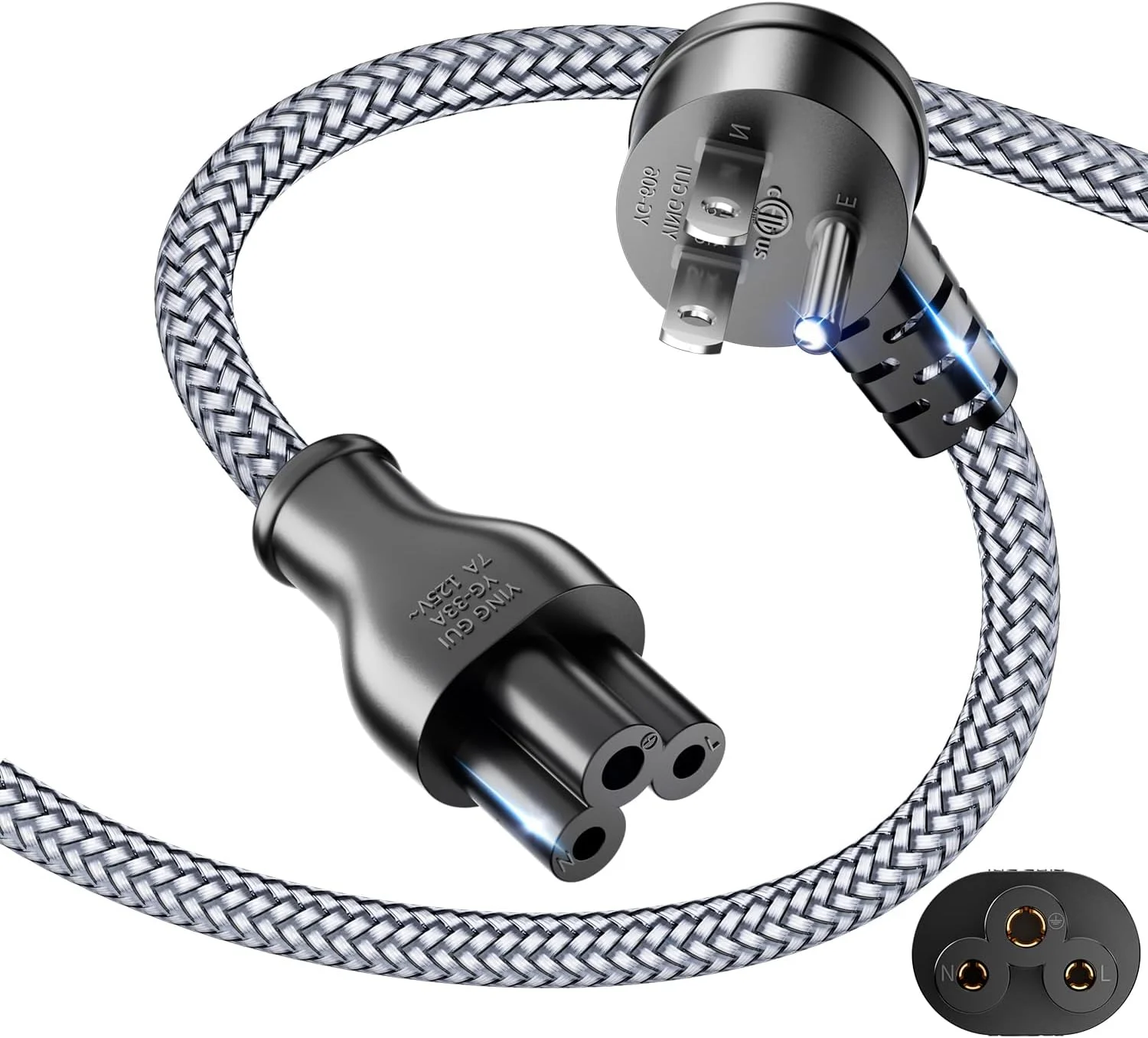 کابل برق لپ تاپ 3 پین - کابل برق جهانی با زاویه 90 درجه، کابل برق 3 پین برای لپ تاپ/نوت بوک های دل، اچ پی، ال جی، لنوو، ایسوس، ایسر، توشیبا، مانیتورها، پرینترها، کابل برق NEMA 5-15P به C5 - طول 3 متر