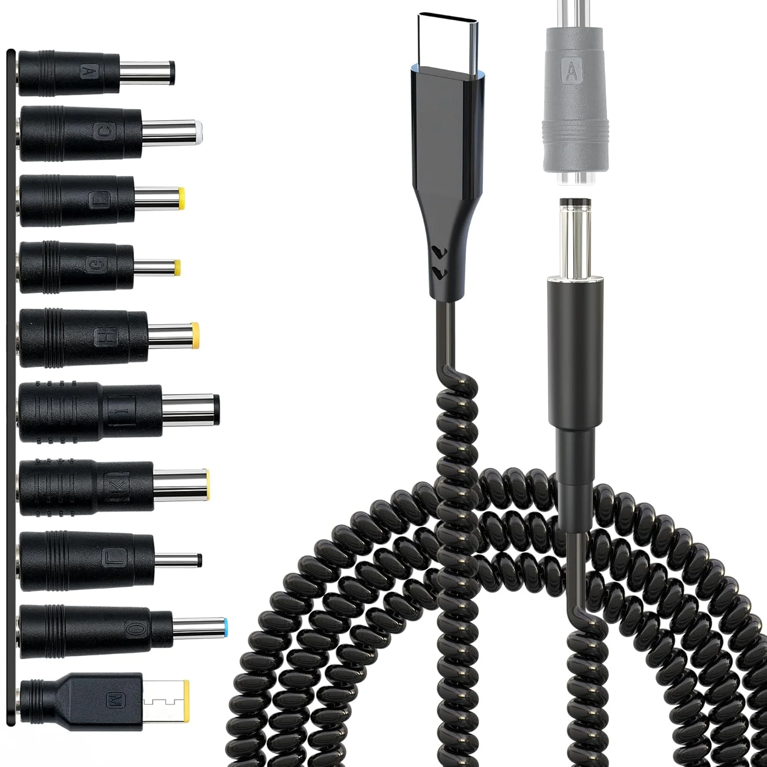 آداپتور USB-C به DC، کابل برق PD 100 واتی منبع تغذیه شارژر جهانی (1.8 متر) و جک استوانه ای گرد 5.5x2.1 میلی متری برای دستگاه های DVR، پخش کننده های DVD، چاپگر، پروژکتور، کامپیوتر یا کانکتور شارژ Dell، HP، Acer، Toshiba و غیره