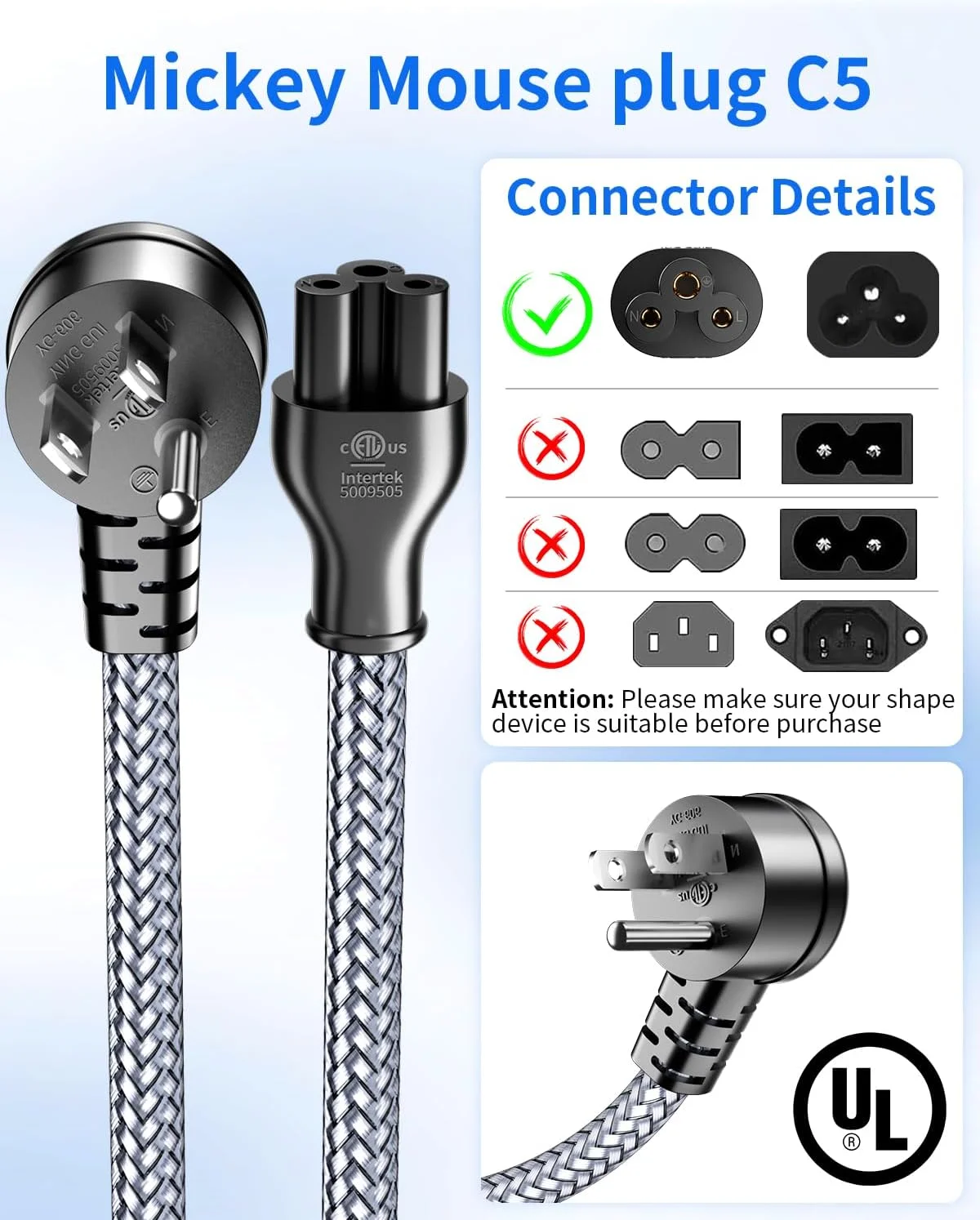 کابل برق لپ تاپ 3 پین - کابل برق جهانی با زاویه 90 درجه، کابل برق 3 پین برای لپ تاپ/نوت بوک های دل، اچ پی، ال جی، لنوو، ایسوس، ایسر، توشیبا، مانیتورها، پرینترها، کابل برق NEMA 5-15P به C5 - طول 3 متر