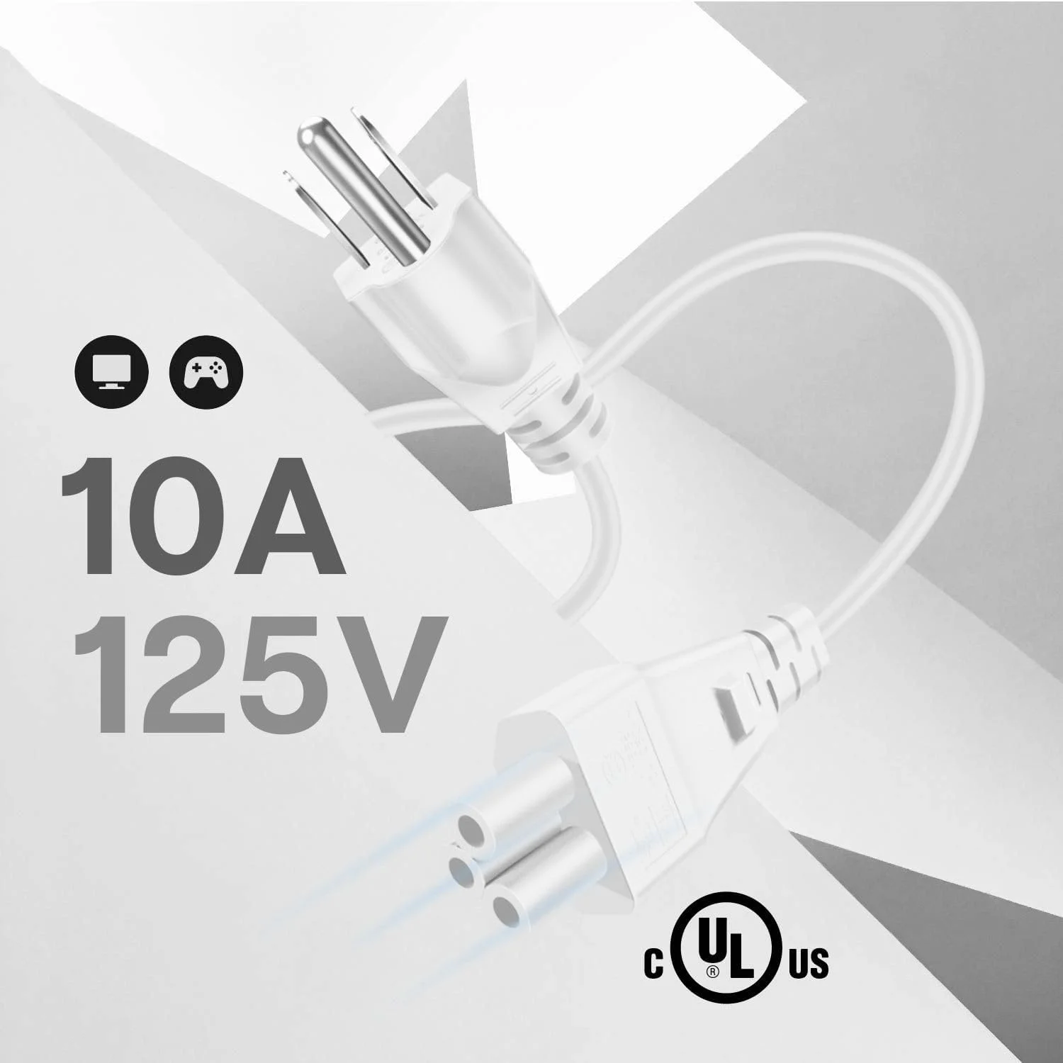 کابل برق یونیورسال (3 فوت) - IEC320 C5 به NEMA 5-15P سه پین، کابل افزایش طول برق، سیم اتصال، سوکت، پلاگین، جک برای لپ تاپ، نوت بوک، آداپتور منبع تغذیه AC، شارژر، پریز دیواری