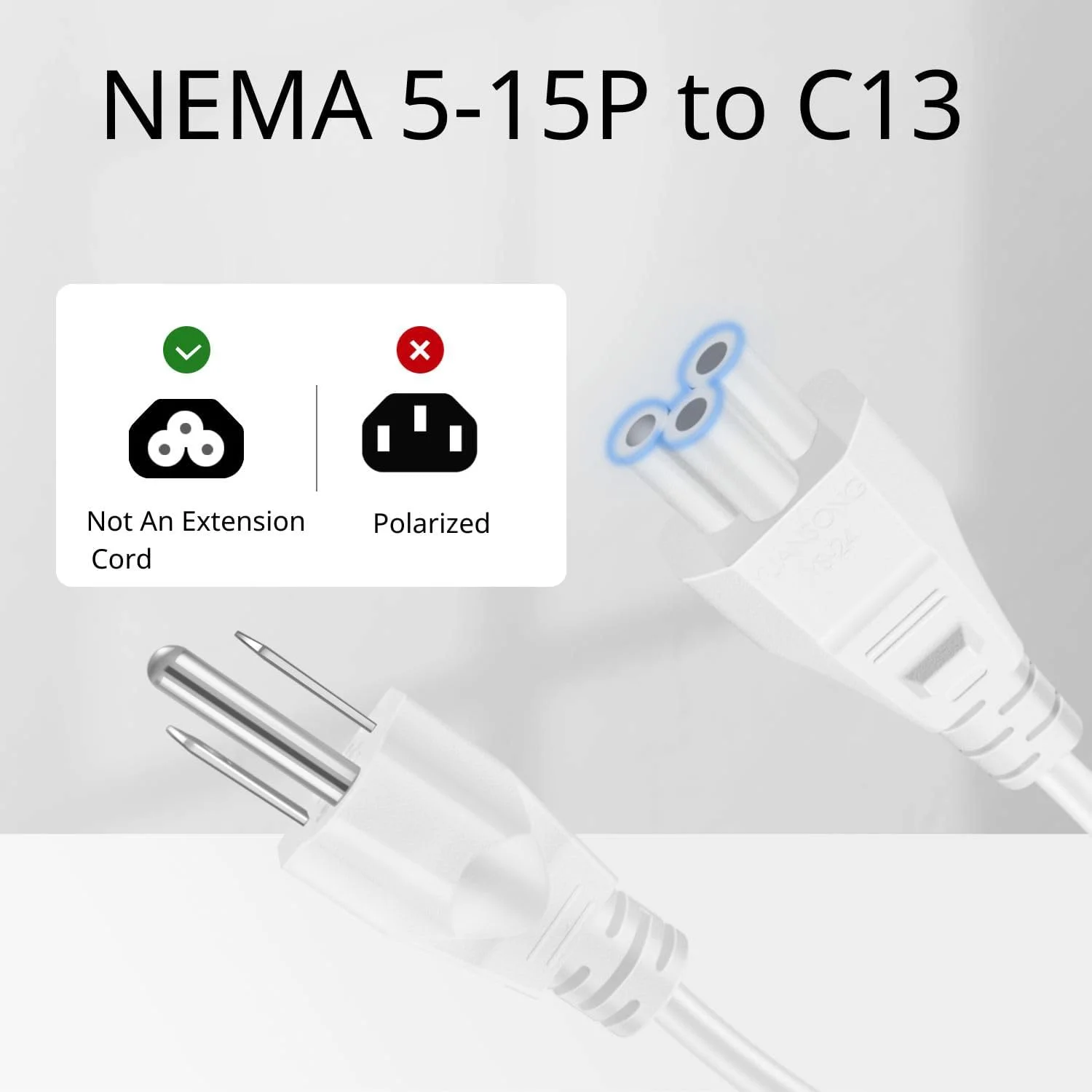 کابل برق یونیورسال (3 فوت) - IEC320 C5 به NEMA 5-15P سه پین، کابل افزایش طول برق، سیم اتصال، سوکت، پلاگین، جک برای لپ تاپ، نوت بوک، آداپتور منبع تغذیه AC، شارژر، پریز دیواری