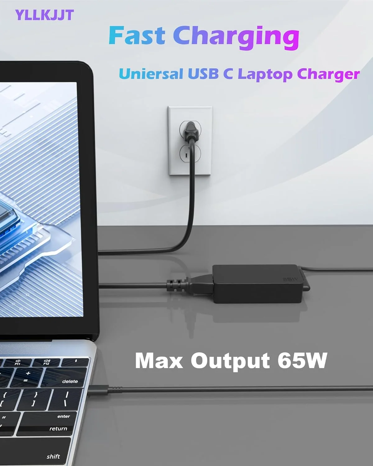 شارژر لپ‌تاپ 65 واتی USB-C یونیورسال سازگار با سری کامپیوترهای HP Spectre/Envy X360/ Elitebook، Lenovo ThinkPad/Yoga، Dell Latitude/Chromebook، Asus LG Gram