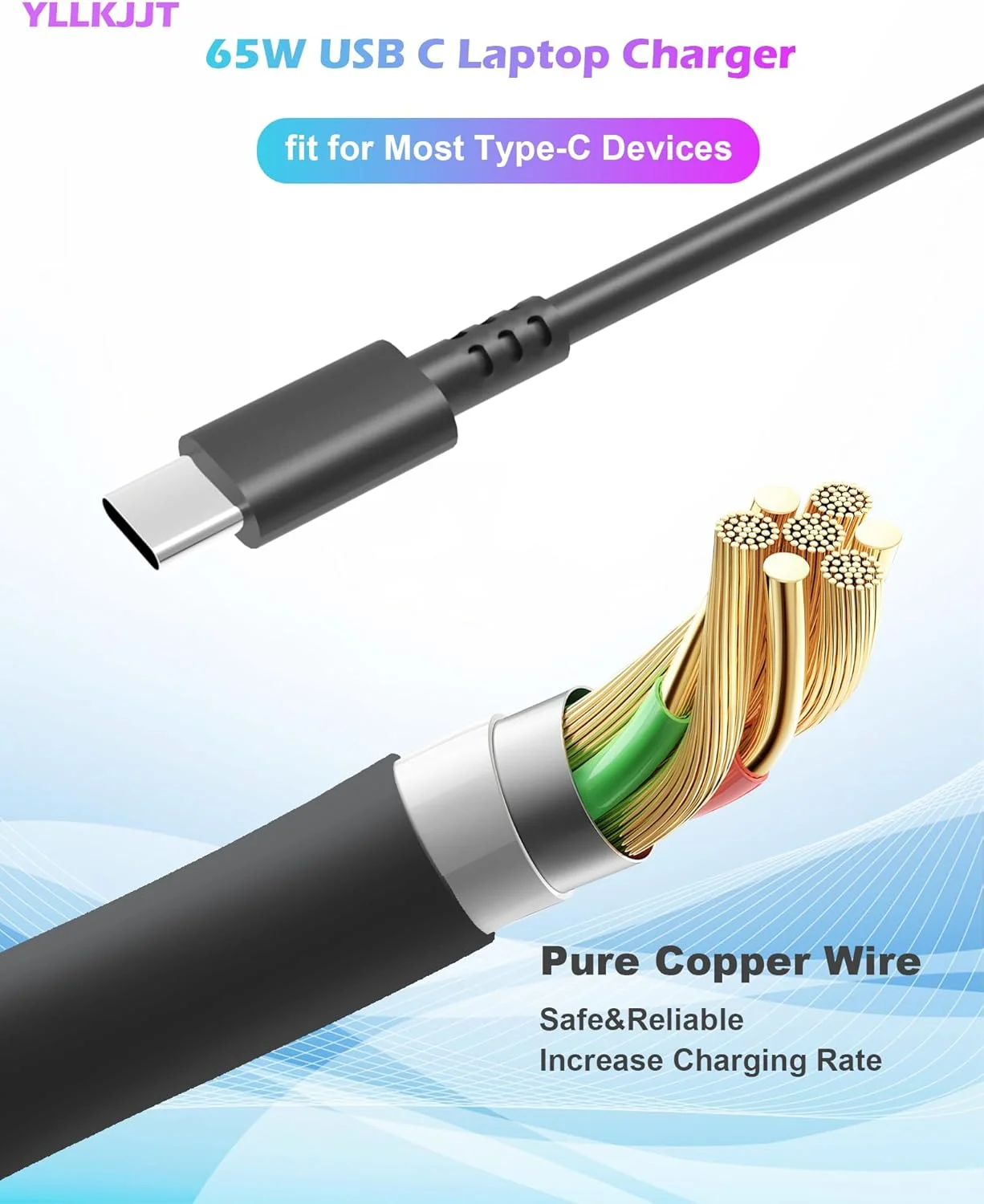 شارژر لپ‌تاپ 65 واتی USB-C یونیورسال سازگار با سری کامپیوترهای HP Spectre/Envy X360/ Elitebook، Lenovo ThinkPad/Yoga، Dell Latitude/Chromebook، Asus LG Gram