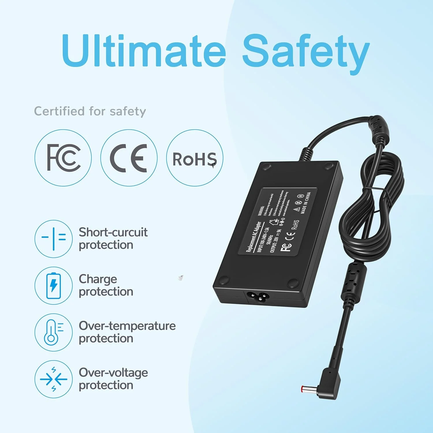 منبع تغذیه 180 وات 20 ولت 9 آمپر برای ASUS TUF Gaming F15 FX506 FX507 FX506H FX506L FX507Z FA506NF A17 FA706IH:FX506HF-ES51 FX506LH-AS51 FX506HEB-RS53 FX506HC-RS51 FX506HM FX506LI FX507ZE FX507ZC FA506NF-ES51