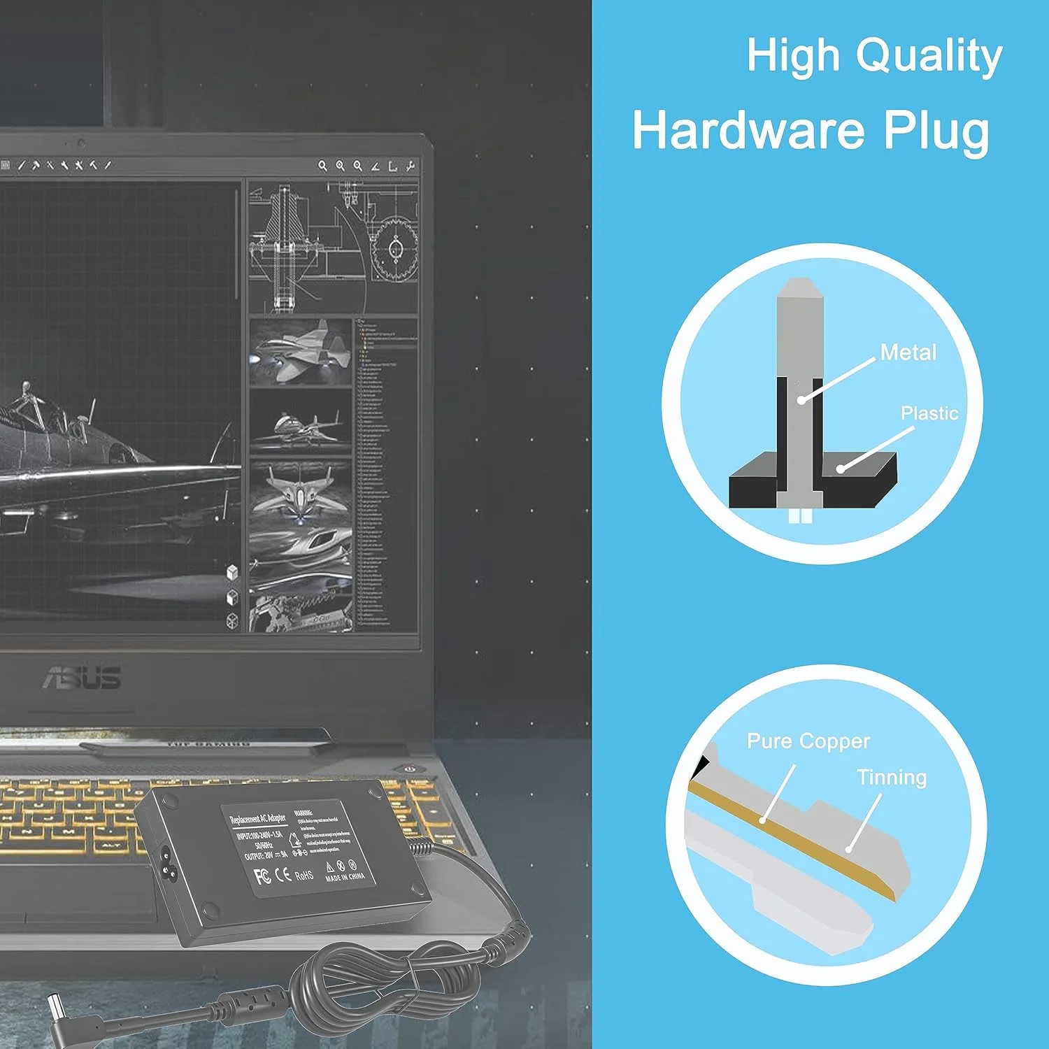 منبع تغذیه 180 وات 20 ولت 9 آمپر برای ASUS TUF Gaming F15 FX506 FX507 FX506H FX506L FX507Z FA506NF A17 FA706IH:FX506HF-ES51 FX506LH-AS51 FX506HEB-RS53 FX506HC-RS51 FX506HM FX506LI FX507ZE FX507ZC FA506NF-ES51