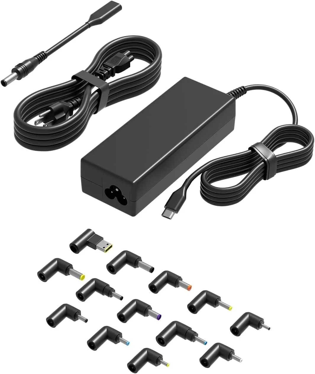 شارژر لپ تاپ یونیورسال 100 واتی USB C با 15 سری سازگار با اچ پی، دل، لنوو، ایسر، ایسوس، توشیبا، سامسونگ، مک بوک، آی بی ام، ال جی، فوجیتسو، ام اس آی، آی بی ام، گوگل کروم بوک، تبلت، آداپتور برق