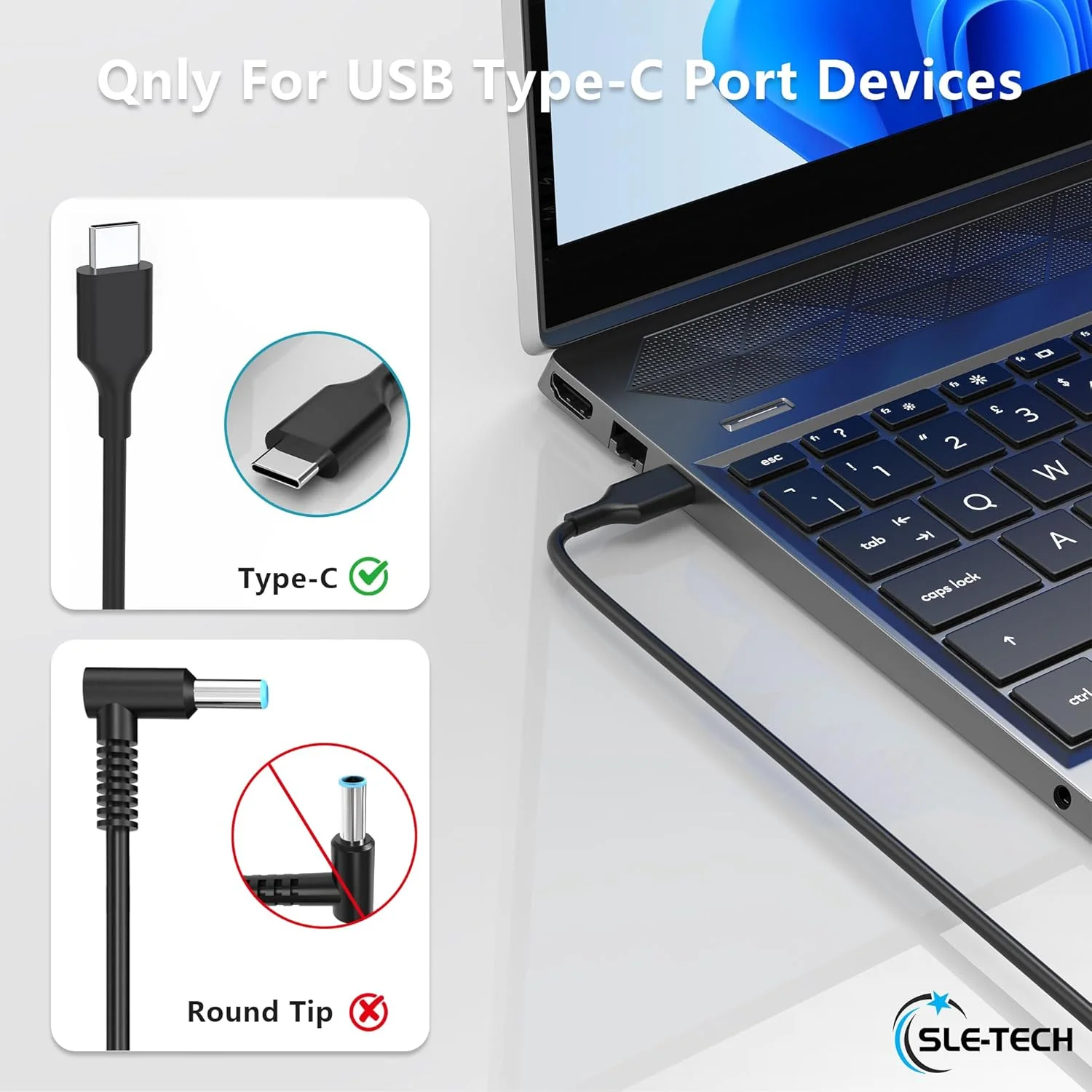 شارژر لپ تاپ 65 واتی USB C سازگار با سری لپ تاپ های Hp Chromebook 14 14A G5 11 11A G6 G7 G8 EE R13 X360