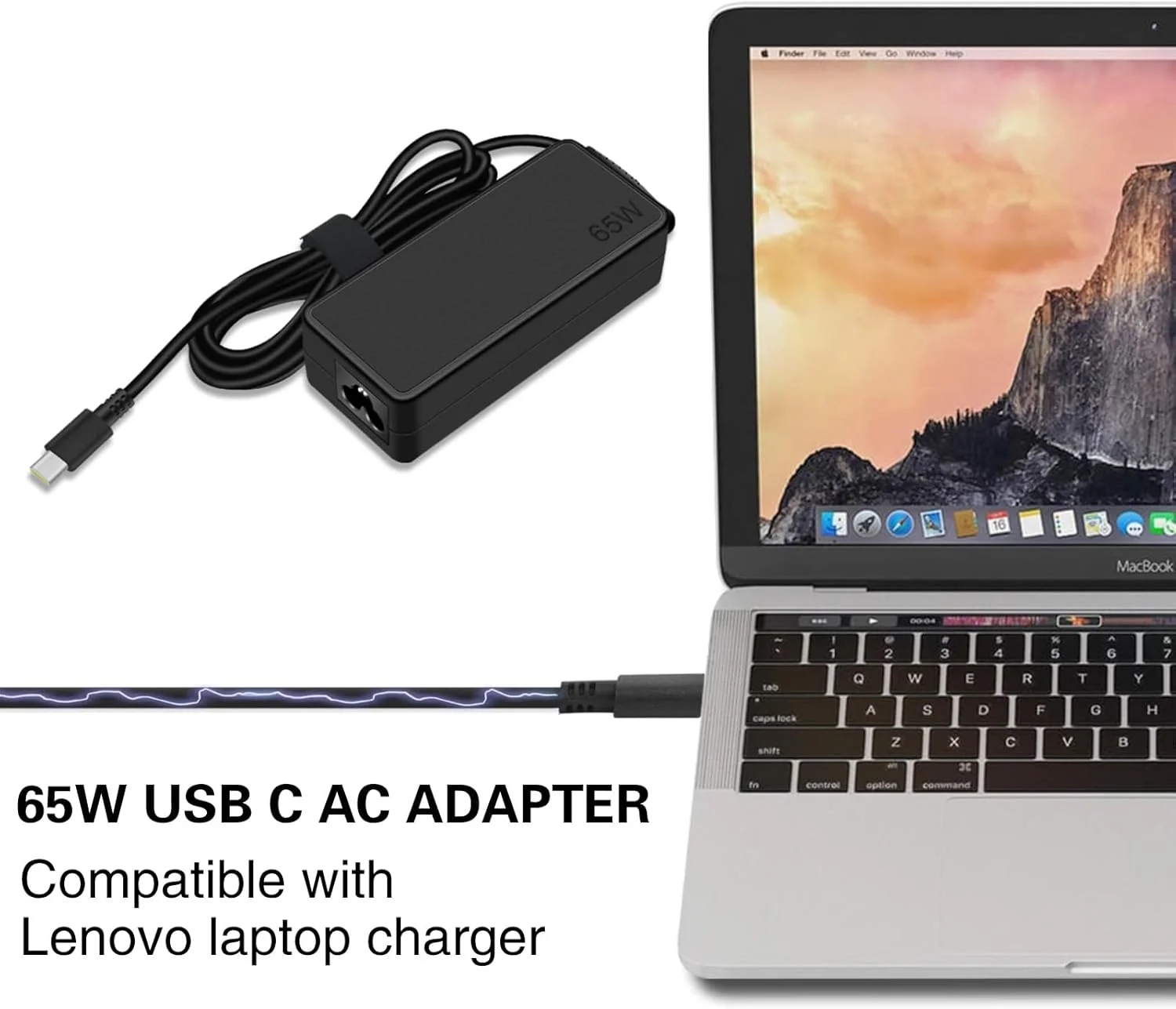 شارژر 65 واتی TPYE-C برای شارژر لپ‌تاپ USB-C، جایگزین برای Lenovo Thinkpad/Yoga، Dell Chromebook 3100، Latitude 5420، Asus، Samsung، Acer، Google Series Type C Power Cord(SF-202325)