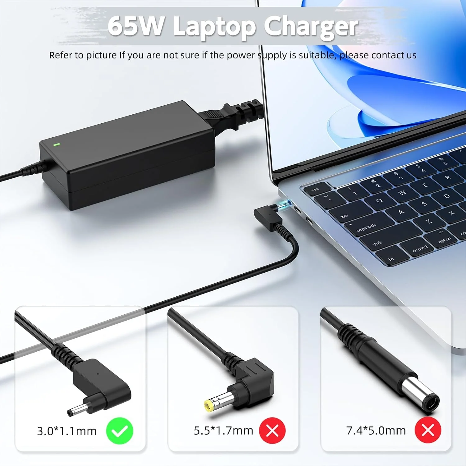 شارژر 65 واتی لپ‌تاپ سازگار با Acer Chromebook 15 14 13 11 R11 N15Q8, N15Q9, N15Q10, CB3, CB5, C720, C720p, C738T, C731, C740; Acer Aspire 3 5, Swift/Spin 1 3 5