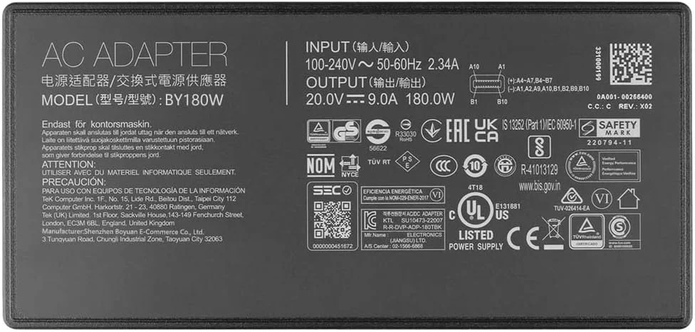 شارژر 180 واتی 20 ولت 9 آمپر مستطیلی برای ایسوس ADP-180TB K ROG Zephyrus G14 GA403 GA403UI GA403UV GA403UI GA403UU GA403UV GA403UI-G14.R94070 GA403UI-QS100X GA403UU-QS094X