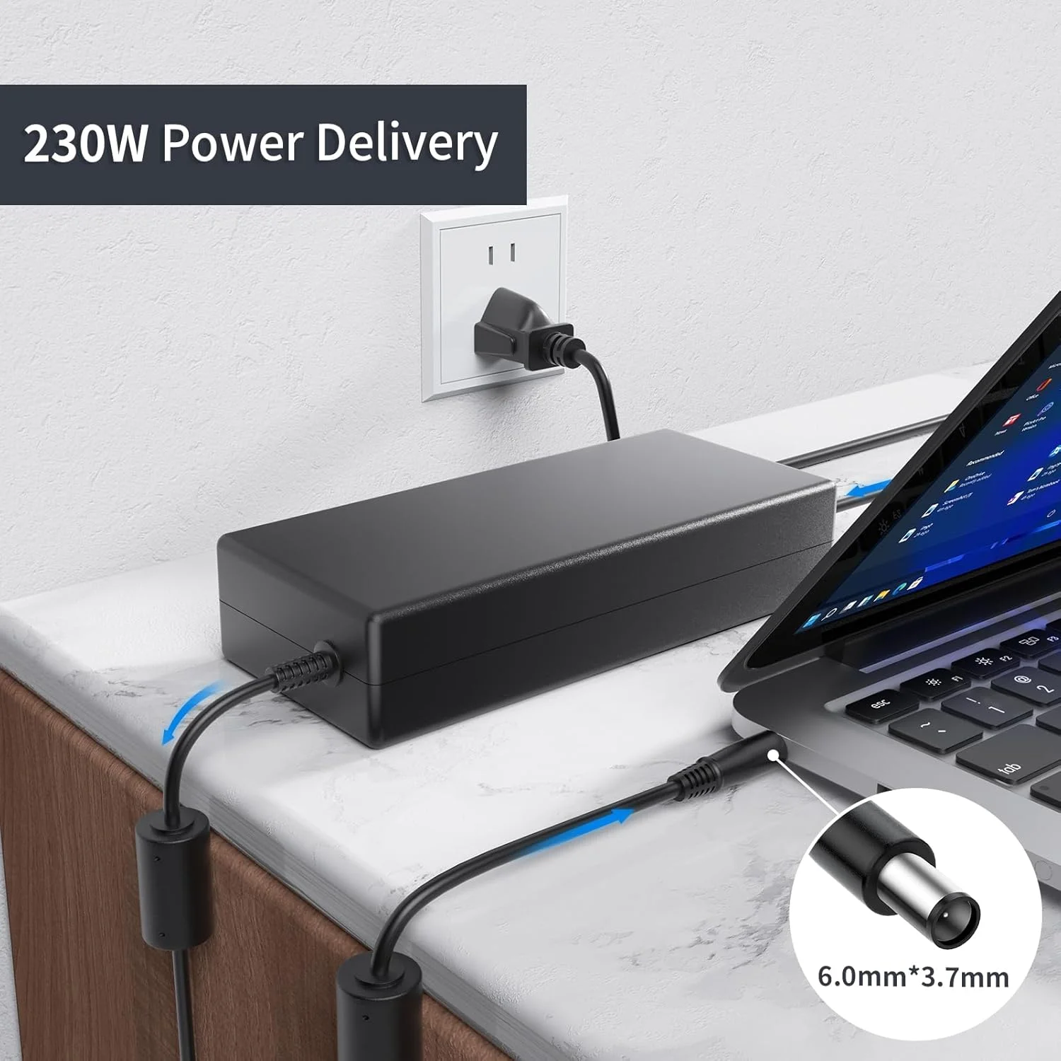 آداپتور شارژر لپ تاپ 230 وات 19.5 ولت 11.8 آمپر سازگار با Asus ROG Zephyrus S17 GX701GXR GX701GWR GX701GVR GX531GW GX531GX ROG Zephyrus M15 GU502L GU502LW ZenBook Pro Duo UX581GV به همراه سیم برق