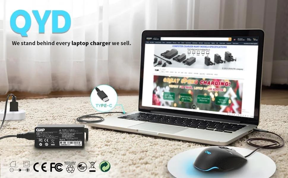 شارژر لپ تاپ 65 واتی USB C برای کامپیوترهای لنوو Thinkpad/Yoga/Chromebook، آداپتور برق AC سریع Type C برای HP Acer Asus Samsung Mac Book Dell Chromebook Latitude xps 13 Series شارژر لپ تاپ 65 واتی USB C برای کامپیوترهای لنوو Thinkpad/Yoga/Chromebook، آداپتور برق AC سریع Type C برای HP Acer Asus Samsung Mac Book Dell Chromebook Latitude xps 13 Series