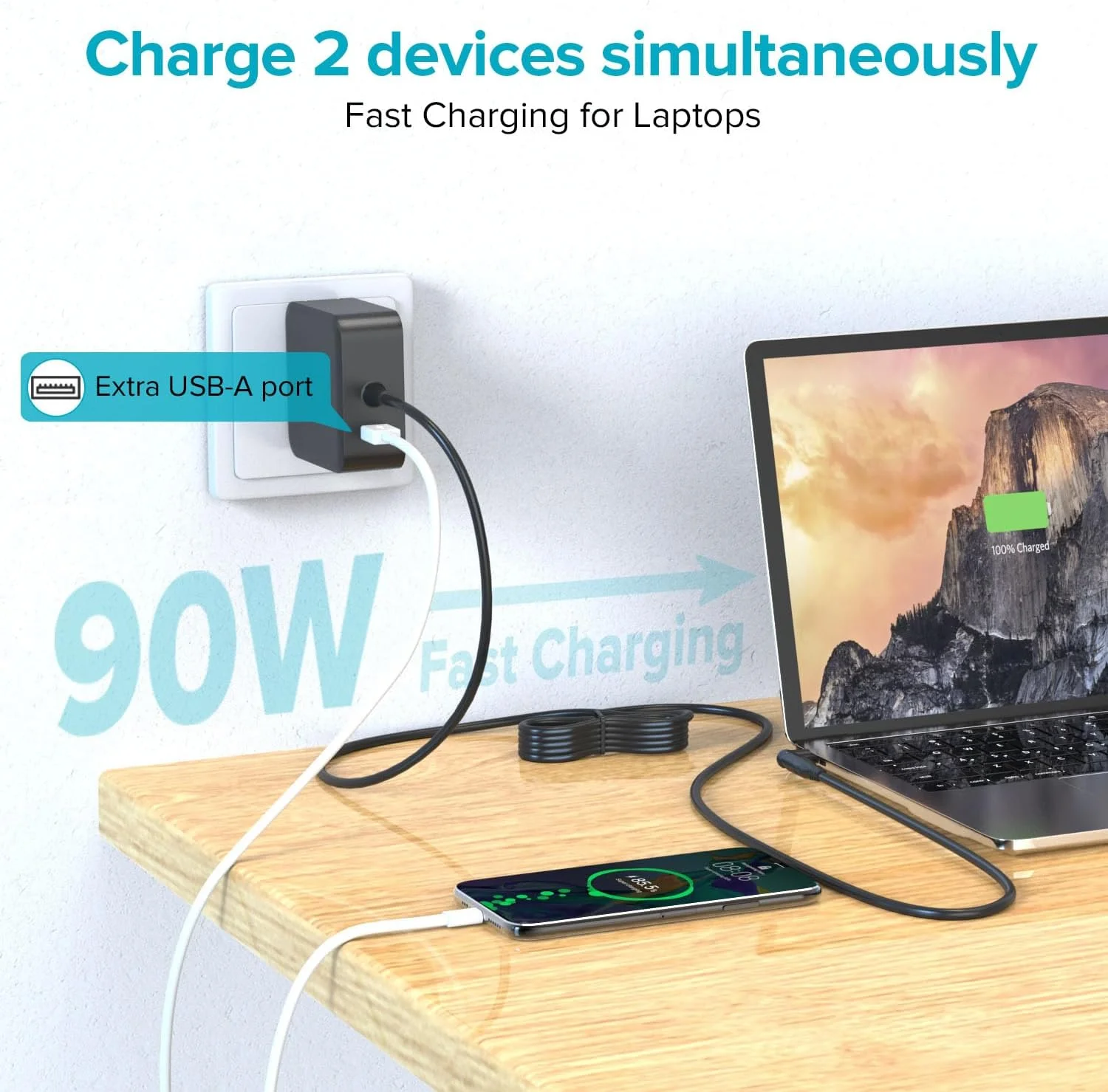 Powseed 100W 90W Universal Laptop Charger AC Adapter with USB Port for Lenovo HP Dell Acer ASUS Gateway Toshiba Samsung Sony 65W 45W 5V 12V 18.5V 19V 19.5V 20V Power Supply Cord with 18 Tips USB C