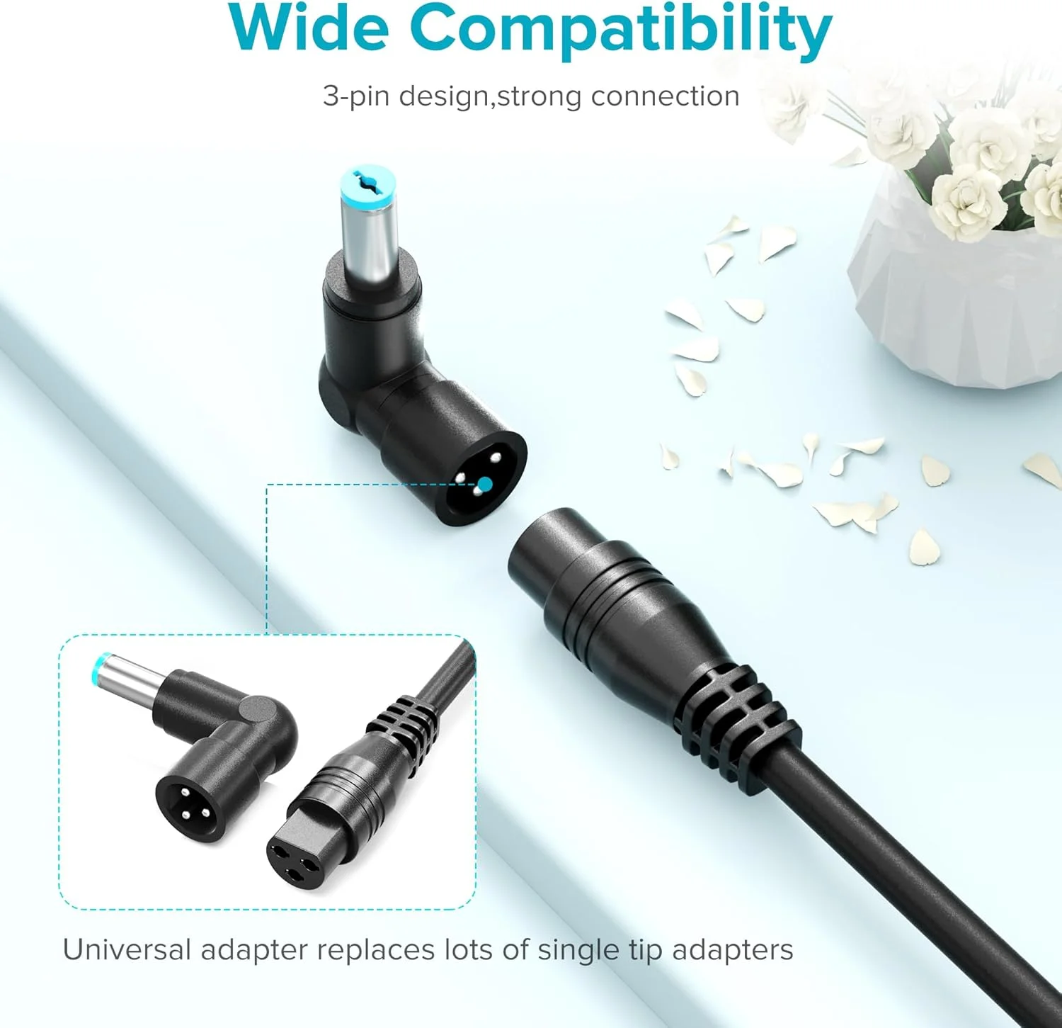 شارژر لپ‌تاپ یونیورسال 90 واتی Powseed جایگزین برای HP Acer Aspire Asus Vivobook Toshiba Gateway Lenovo Ideapad Dell Inspiron Sony Samsung به همراه 15 سر