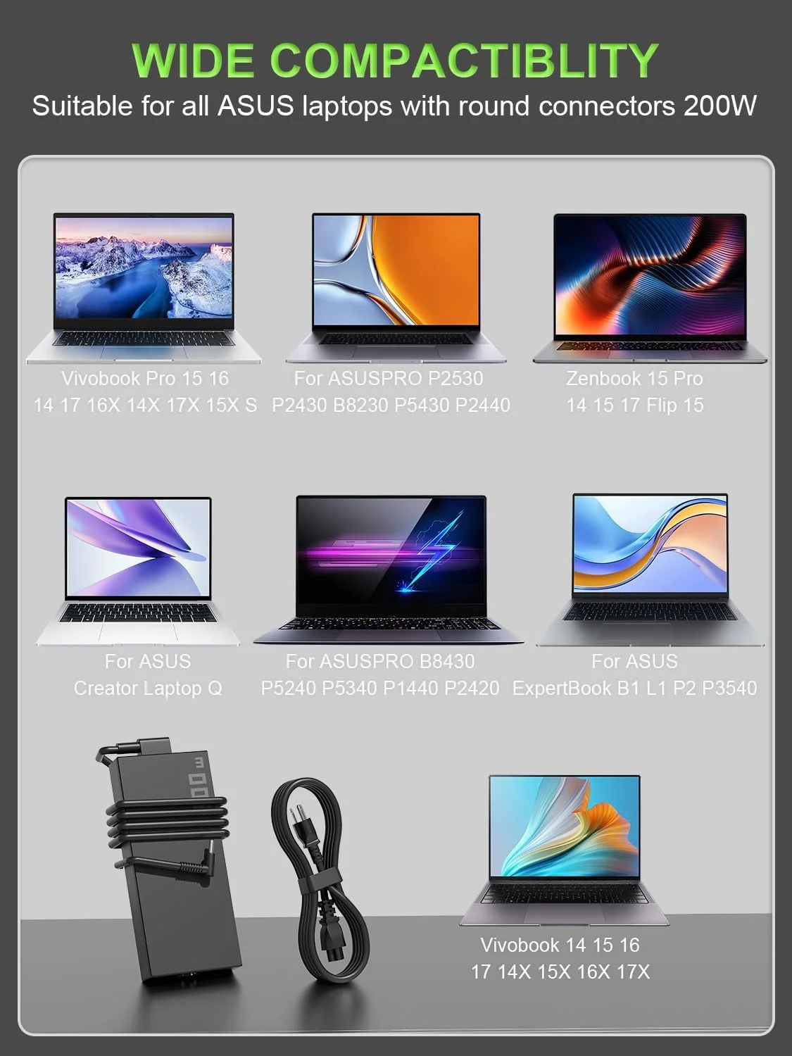 200W Charger Compatible with Asus Vivobook Pro 15 16 14 14X 16X Q543 Q533 N6506 M6500 K6602 M6400 Creator Q Q540 Zenbook Pro/Flip 17 15 14 UP6502 UM6702 UM535 UX535 Laptop 200W Charger Compatible with Asus Vivobook Pro 15 16 14 14X 16X Q543 Q533 N6506 M6500 K6602 M6400 Creator Q Q540 Zenbook Pro/Flip 17 15 14 UP6502 UM6702 UM535 UX535 Laptop