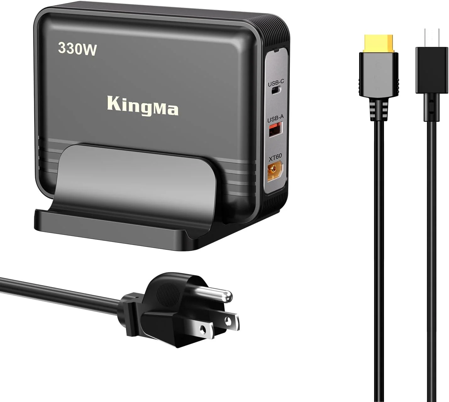 شارژر لپ تاپ قابل حمل KingMa با رابط XT60 (20V/19A) برای ROG Strix G16 با 5080/5090، شارژر سریع 3 پورت با PD3.0، برای شارژ دستگاه های گیمینگ و مهندسی پرقدرت