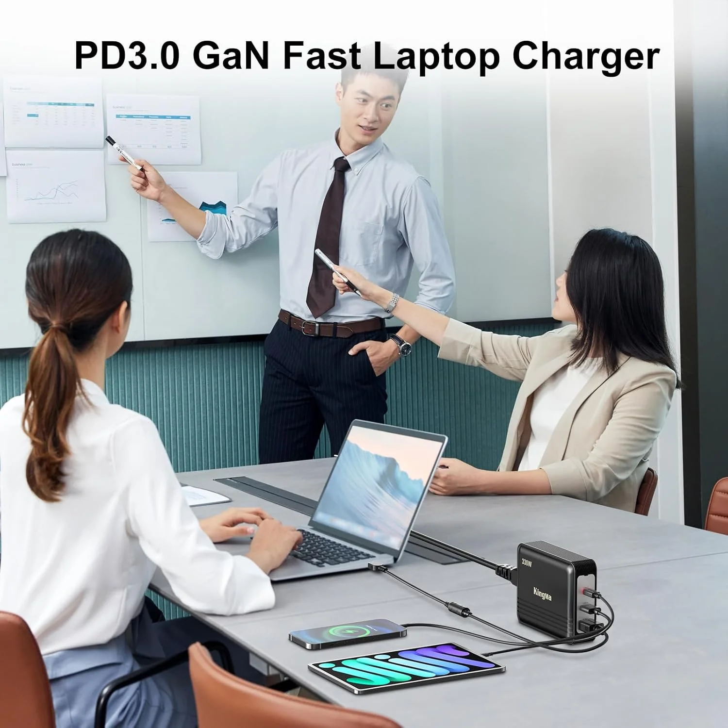 شارژر لپ تاپ قابل حمل KingMa با رابط XT60 (20V/19A) برای ROG Strix G16 با 5080/5090، شارژر سریع 3 پورت با PD3.0، برای شارژ دستگاه های گیمینگ و مهندسی پرقدرت