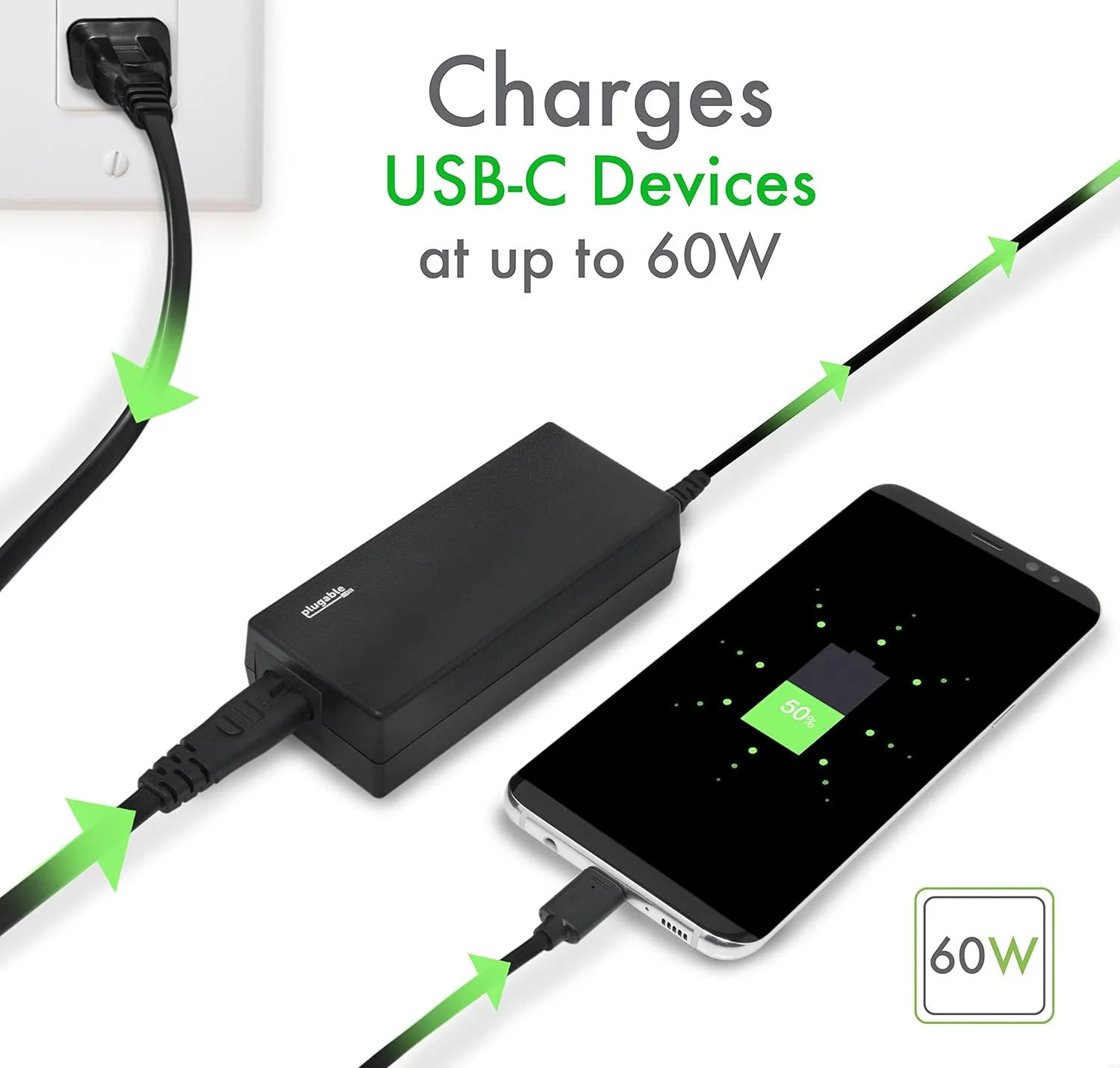 شارژر جایگزین USB-C برای کروم‌بوک پلاگ‌بل، شارژر 60 واتی تایپ C برای لپ‌تاپ‌ها، سازگار با کروم‌بوک‌های USB-C گوگل شامل سامسونگ، اچ‌پی، دل، لنوو، ایسر، ایسوس