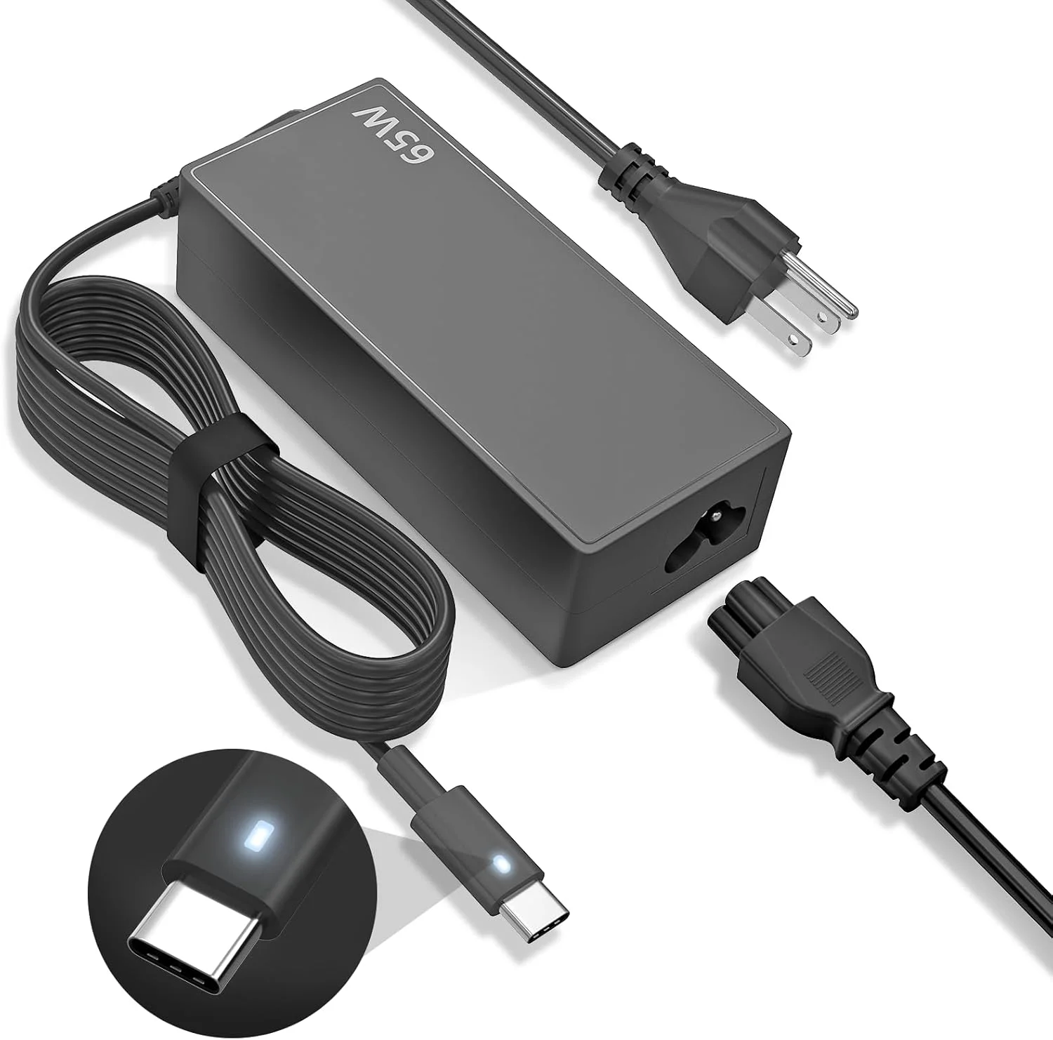 شارژر لپ تاپ 65 وات 45 وات USB C برای کروم بوک لنوو Thinkpad Yoga، دل Latitude XPS، اچ پی Spectre EliteBook، ایسر سامسونگ ایسوس مک بوک گوگل پیکسل، آداپتور جهانی Type C به همراه سیم برق
