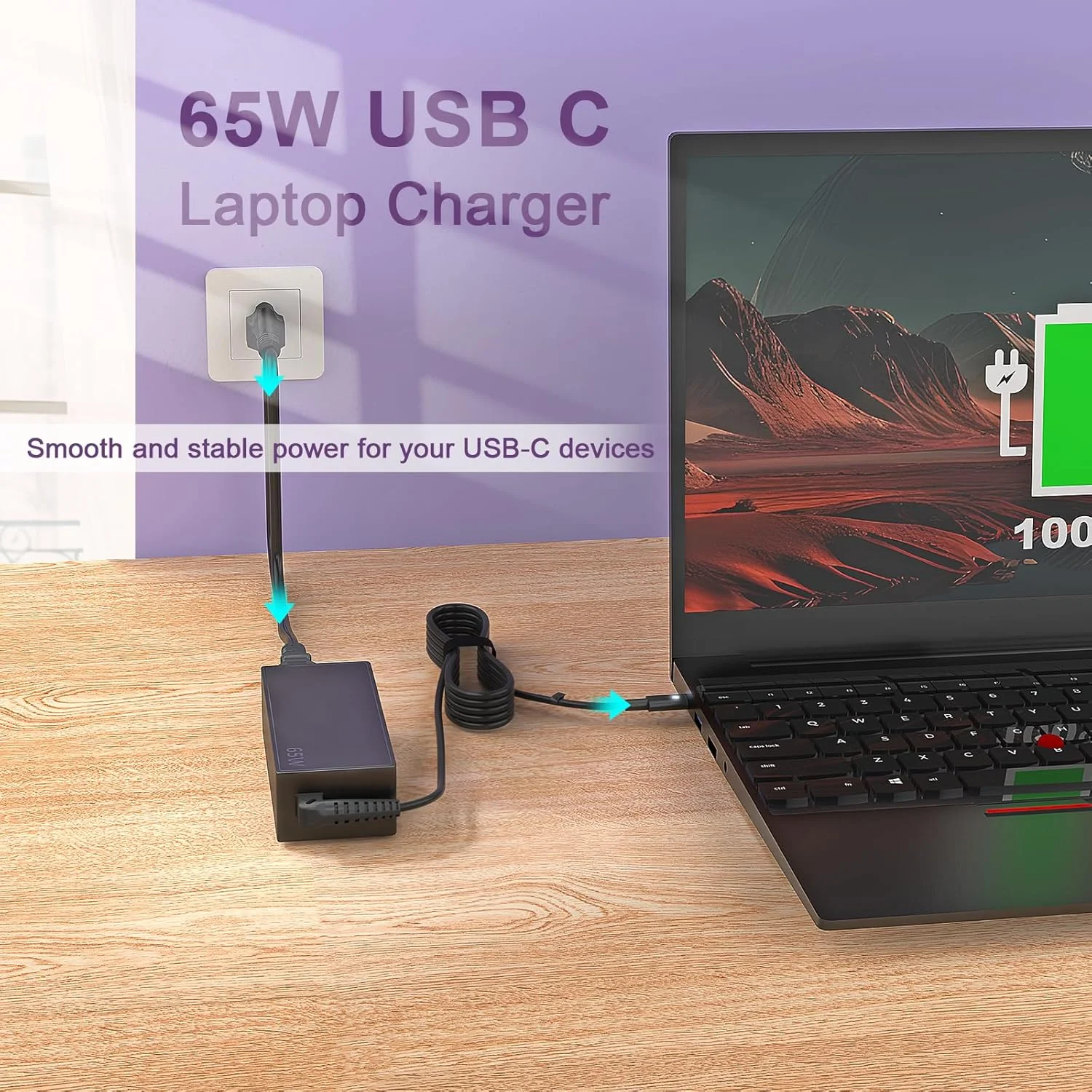 شارژر لپ تاپ 65 وات 45 وات USB C برای کروم بوک لنوو Thinkpad Yoga، دل Latitude XPS، اچ پی Spectre EliteBook، ایسر سامسونگ ایسوس مک بوک گوگل پیکسل، آداپتور جهانی Type C به همراه سیم برق